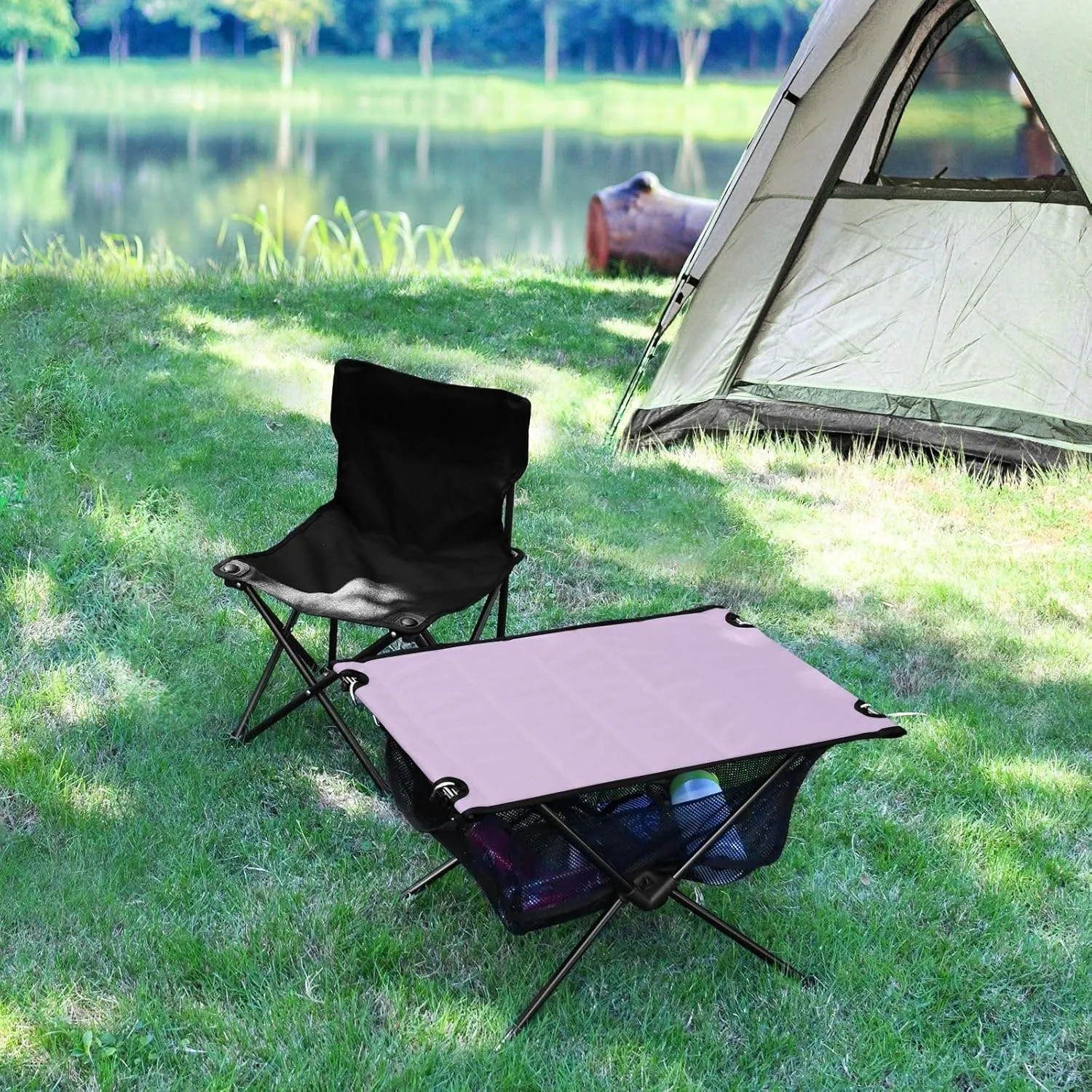 Emelivor Light Purple Folding Camping Table Portable Beach Table with Carry Bag Small Camp Tables for Outdoor Camping Hiking Picnic Travel