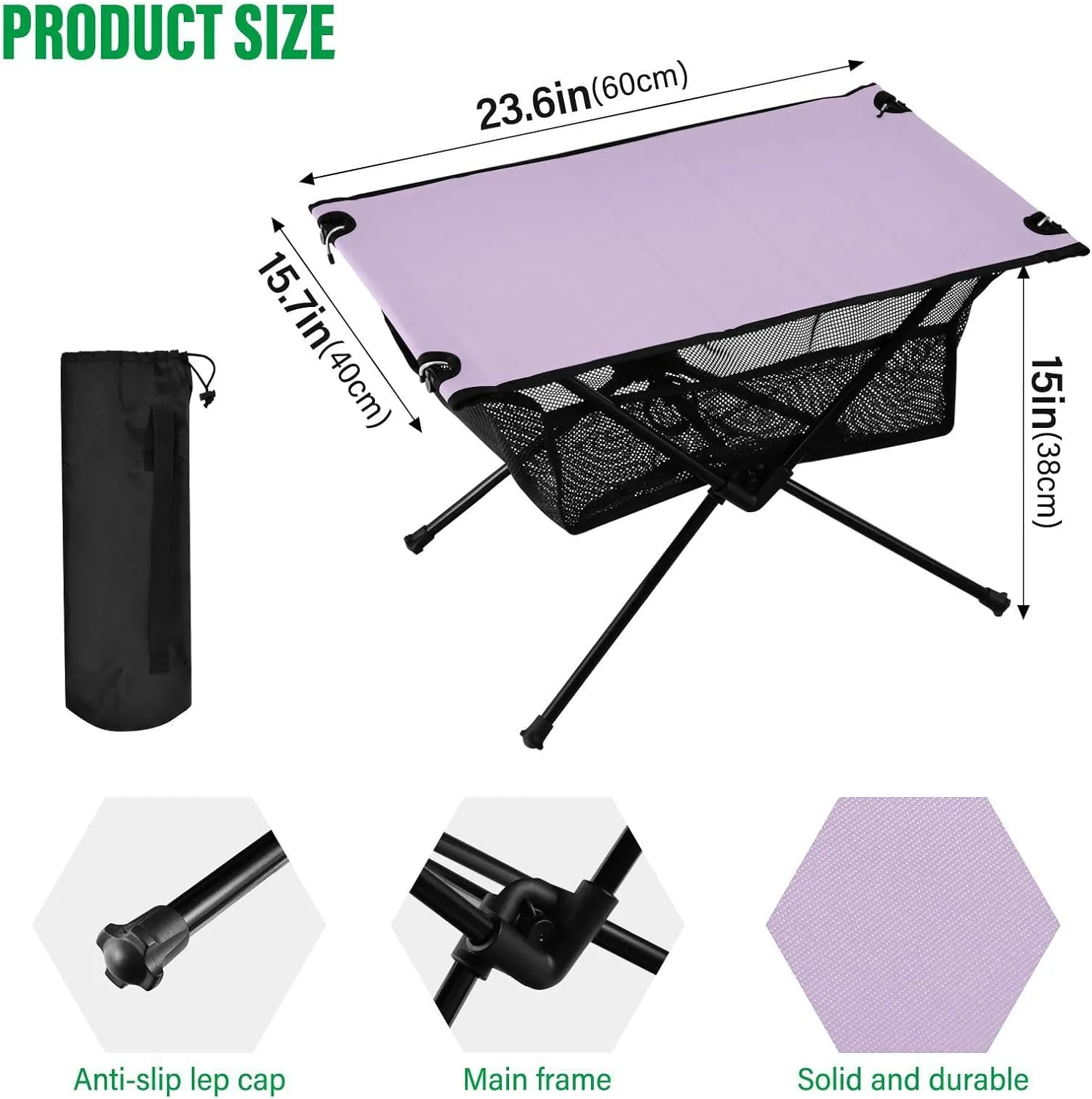 Emelivor Light Purple Folding Camping Table Portable Beach Table with Carry Bag Small Camp Tables for Outdoor Camping Hiking Picnic Travel