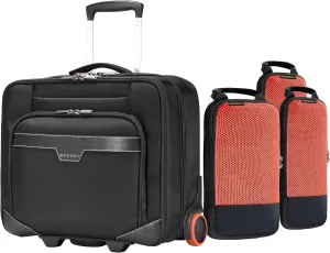 EVERKI Professional Travel Bundle: 16-Inch Lightweight Rolling Laptop Briefcase & 18.2L Compressible Packing Cubes (3-Pack) - Durable, Travel-Friendly Design for Work & Business Trips - Orange   Black