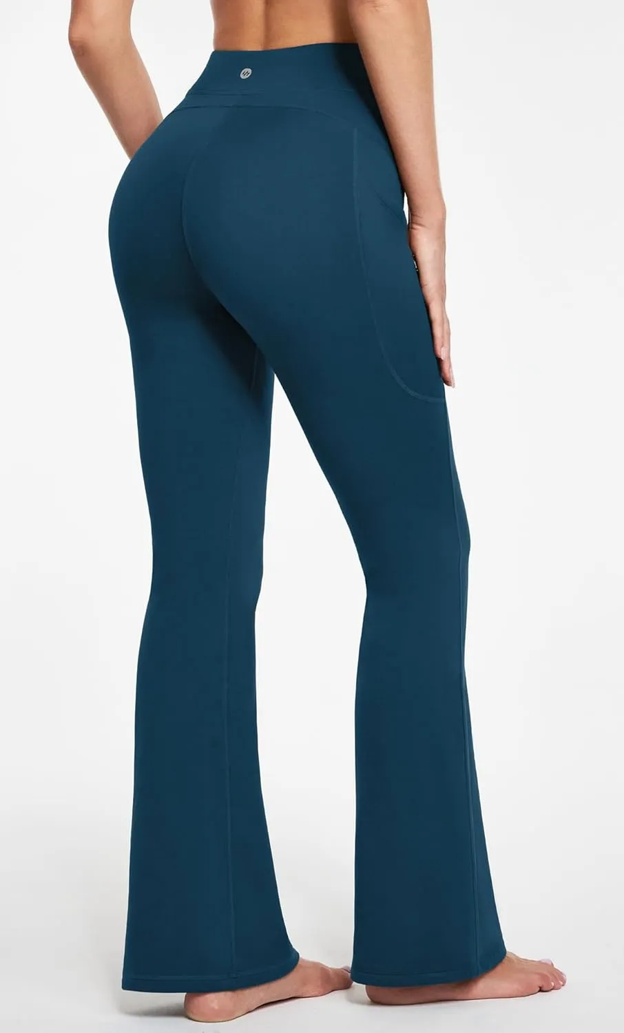 Ewedoos Fleece Lined Yoga Pants with Pockets Water Resistant Hiking Pants Women High Waist Flare Leggings Winter Warm Pants