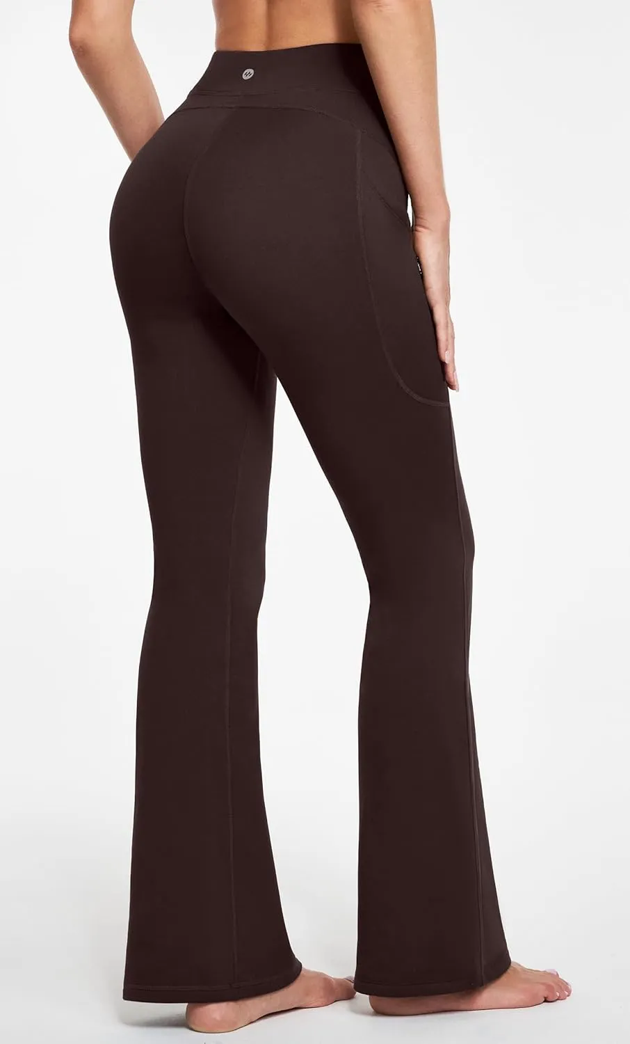 Ewedoos Fleece Lined Yoga Pants with Pockets Water Resistant Hiking Pants Women High Waist Flare Leggings Winter Warm Pants