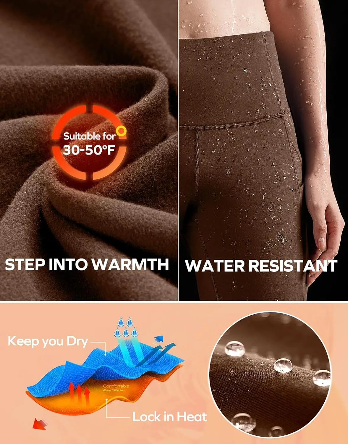 Ewedoos Fleece Lined Yoga Pants with Pockets Water Resistant Hiking Pants Women High Waist Flare Leggings Winter Warm Pants