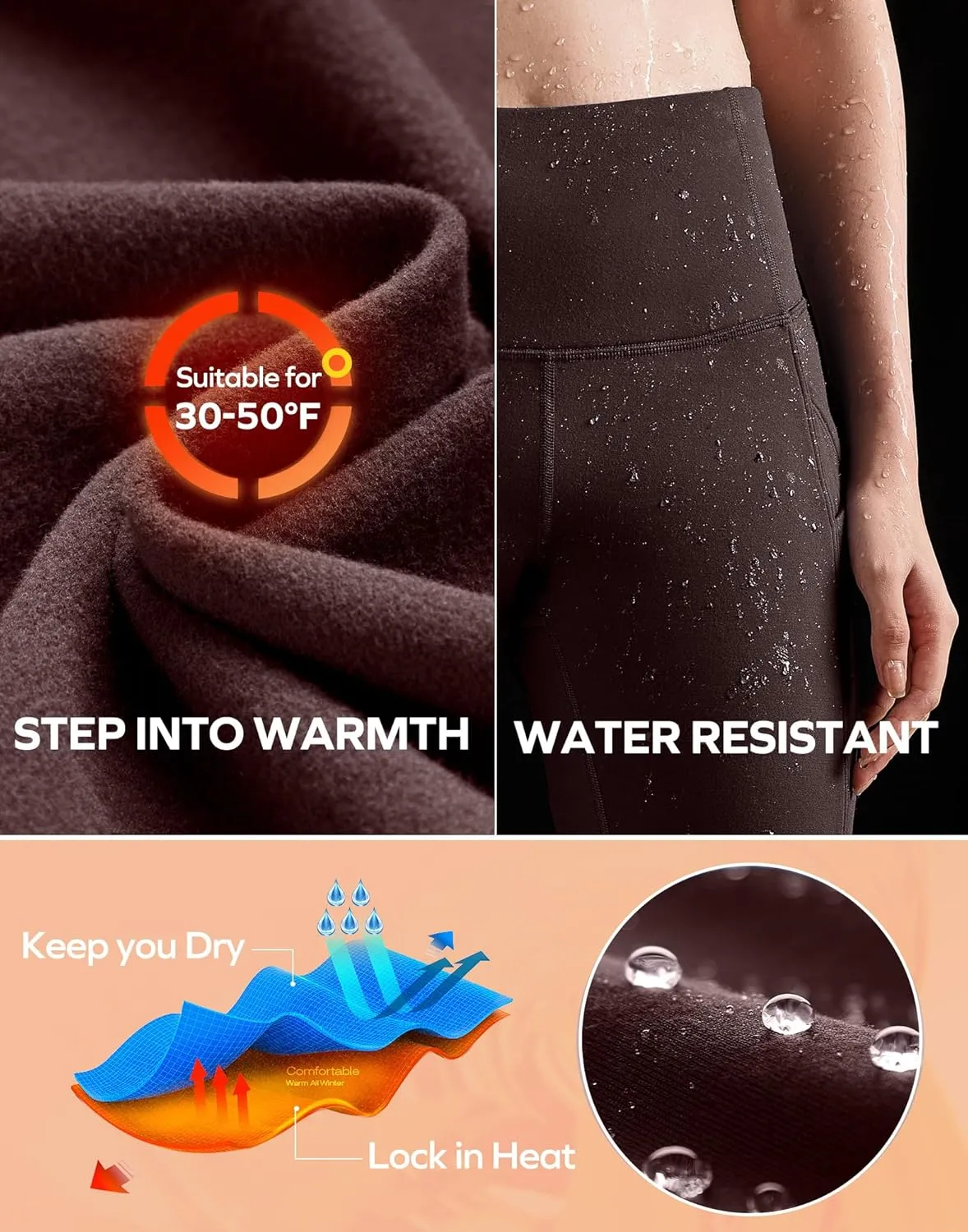 Ewedoos Fleece Lined Yoga Pants with Pockets Water Resistant Hiking Pants Women High Waist Flare Leggings Winter Warm Pants