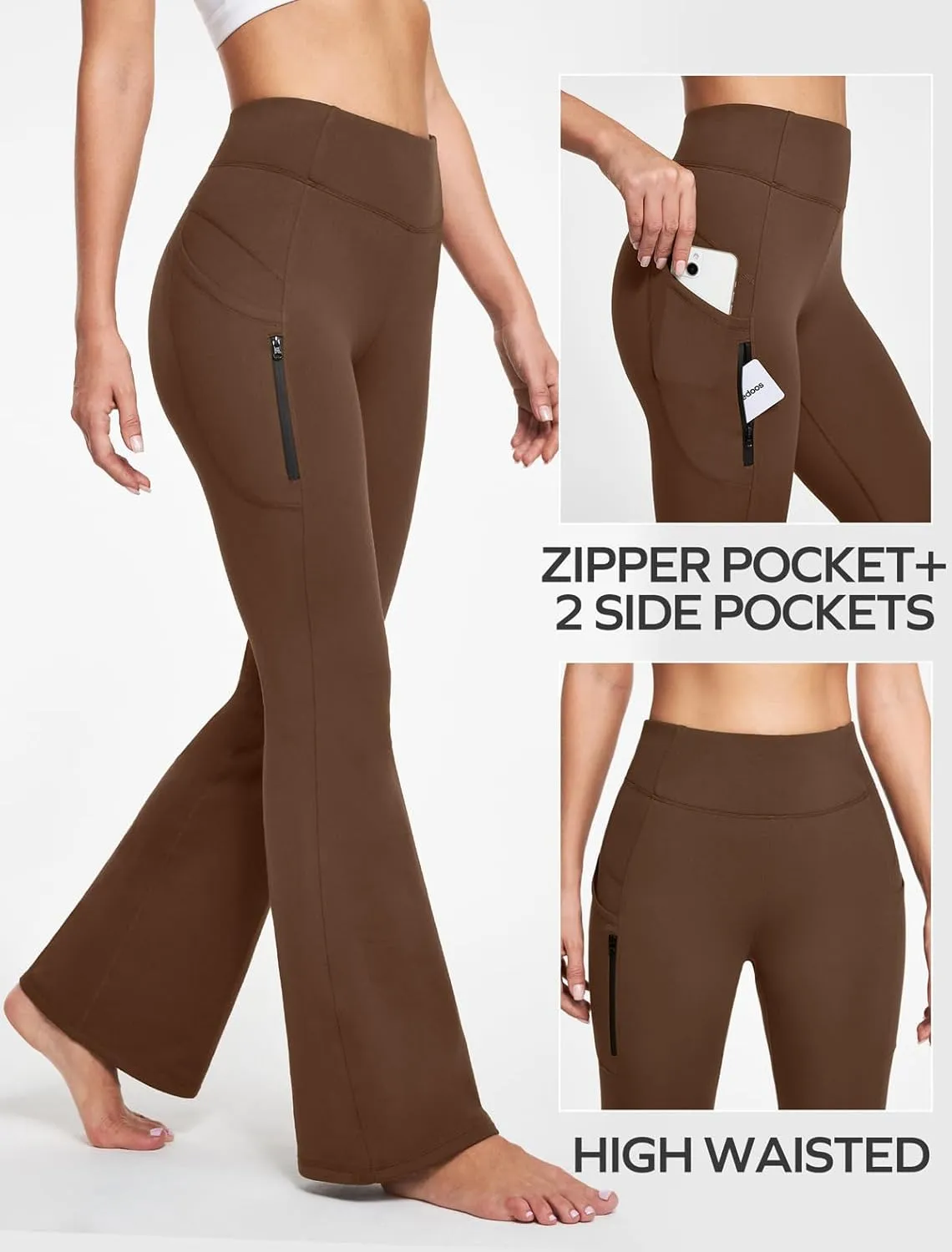 Ewedoos Fleece Lined Yoga Pants with Pockets Water Resistant Hiking Pants Women High Waist Flare Leggings Winter Warm Pants