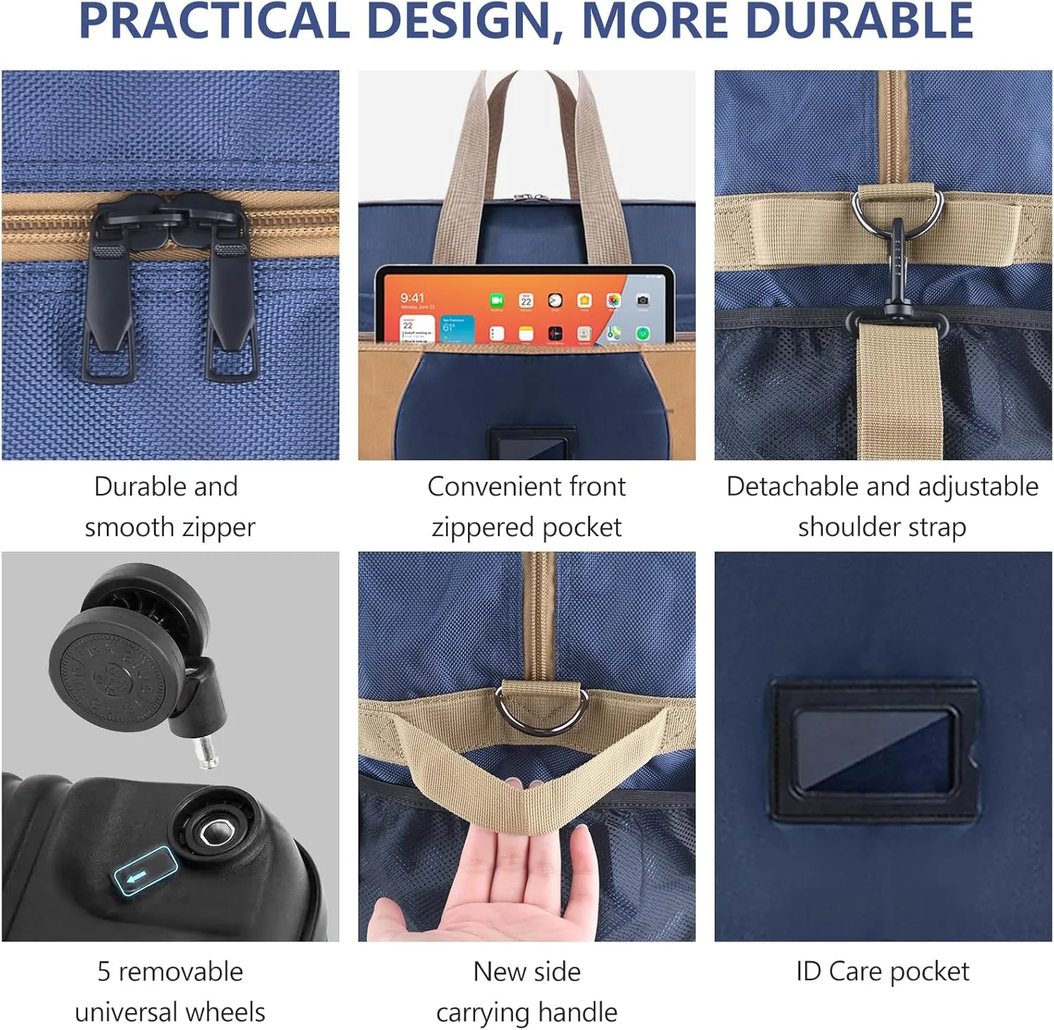 Expandable Collapsible Luggage Bag with Telescoping Handle Foldable Suitcase with Removable Wheels for Travel Large Rolling Duffle Bag for Men Women (WZ-blue)