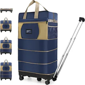 Expandable Collapsible Luggage Bag with Telescoping Handle Foldable Suitcase with Removable Wheels for Travel Large Rolling Duffle Bag for Men Women (WZ-blue)