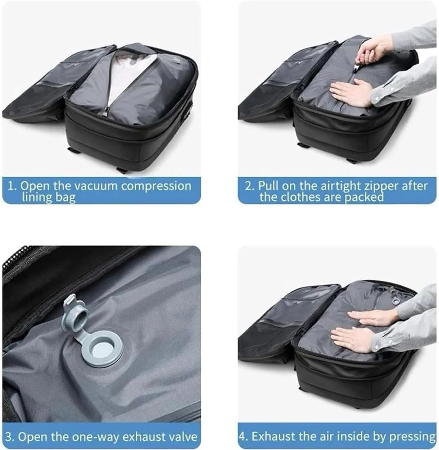 Expandable Vacpack Backpack,Vac Pack Backpack, alepeak vacuum backpack, 60L air vacuum backpack for travel, backpack with vacuum compression (Grey  Electric Vacuum)