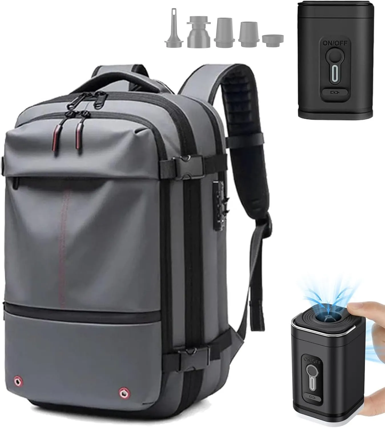 Expandable Vacpack Backpack,Vac Pack Backpack, alepeak vacuum backpack, 60L air vacuum backpack for travel, backpack with vacuum compression (Grey  Electric Vacuum)