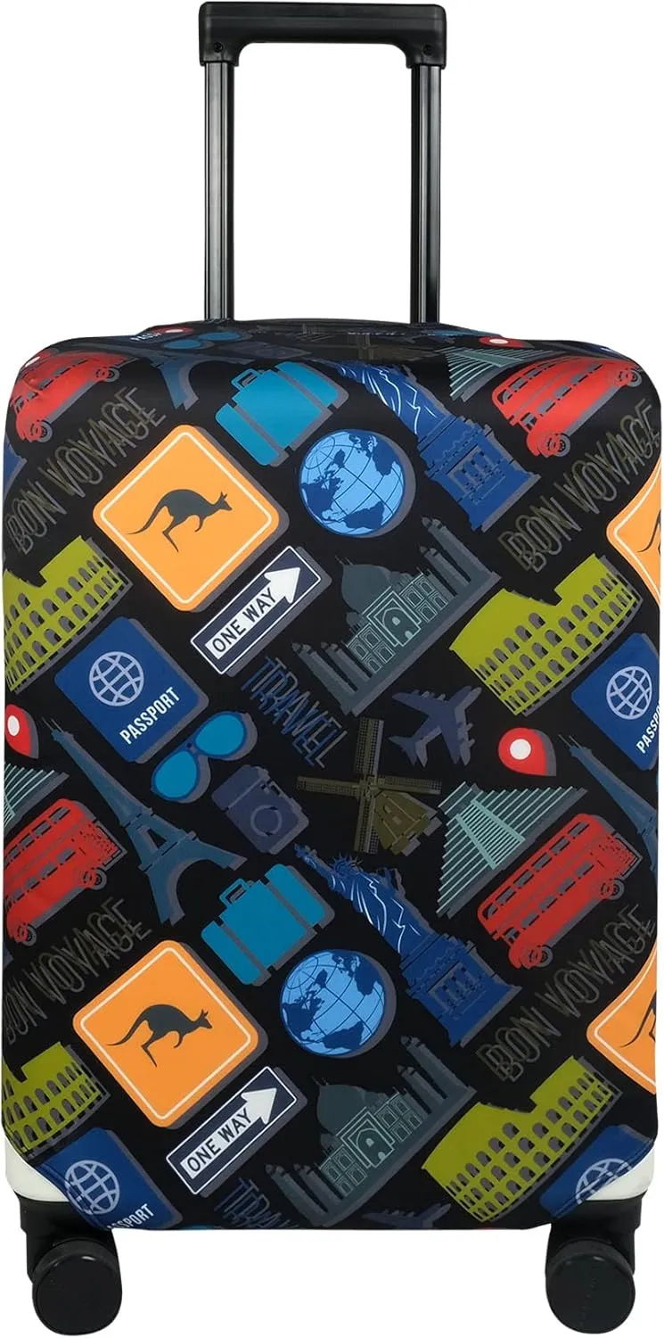 Explore Land Travel Luggage Cover Suitcase Protector Fits 18-22 Inch Case (Bon Voyage, S)