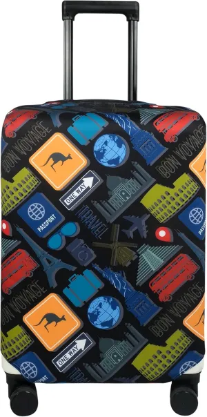 Explore Land Travel Luggage Cover Suitcase Protector Fits 18-22 Inch Case (Bon Voyage, S)
