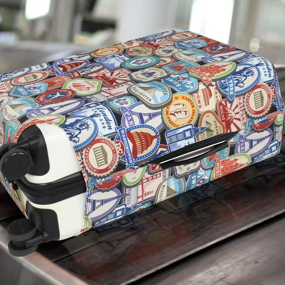 Explore Land Travel Luggage Cover Suitcase Protector Fits 18-22 Inch Case (Landmark Sticker, S)