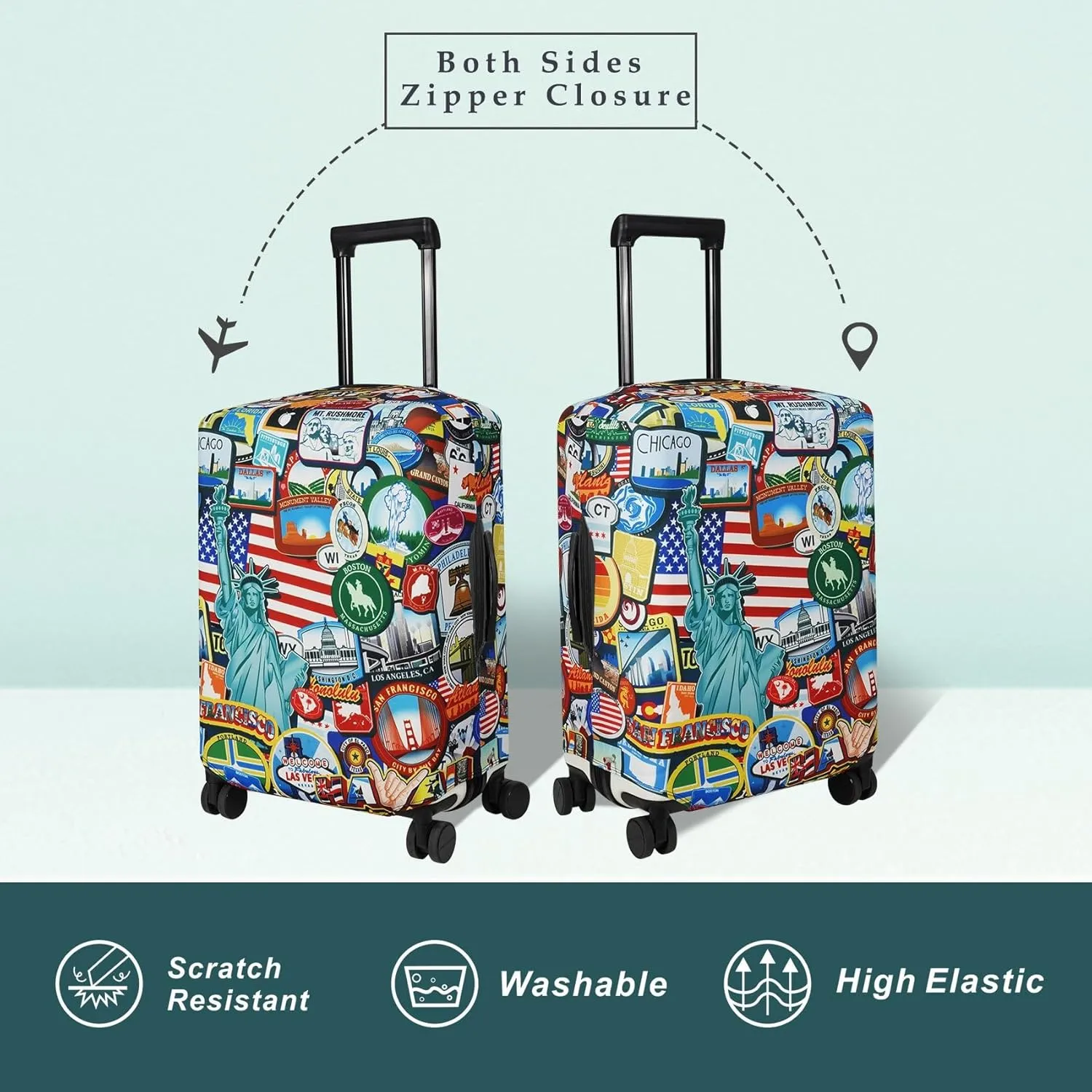 Explore Land Travel Luggage Cover Suitcase Protector Fits 23-26 Inch Case (Statue of Liberty, M)