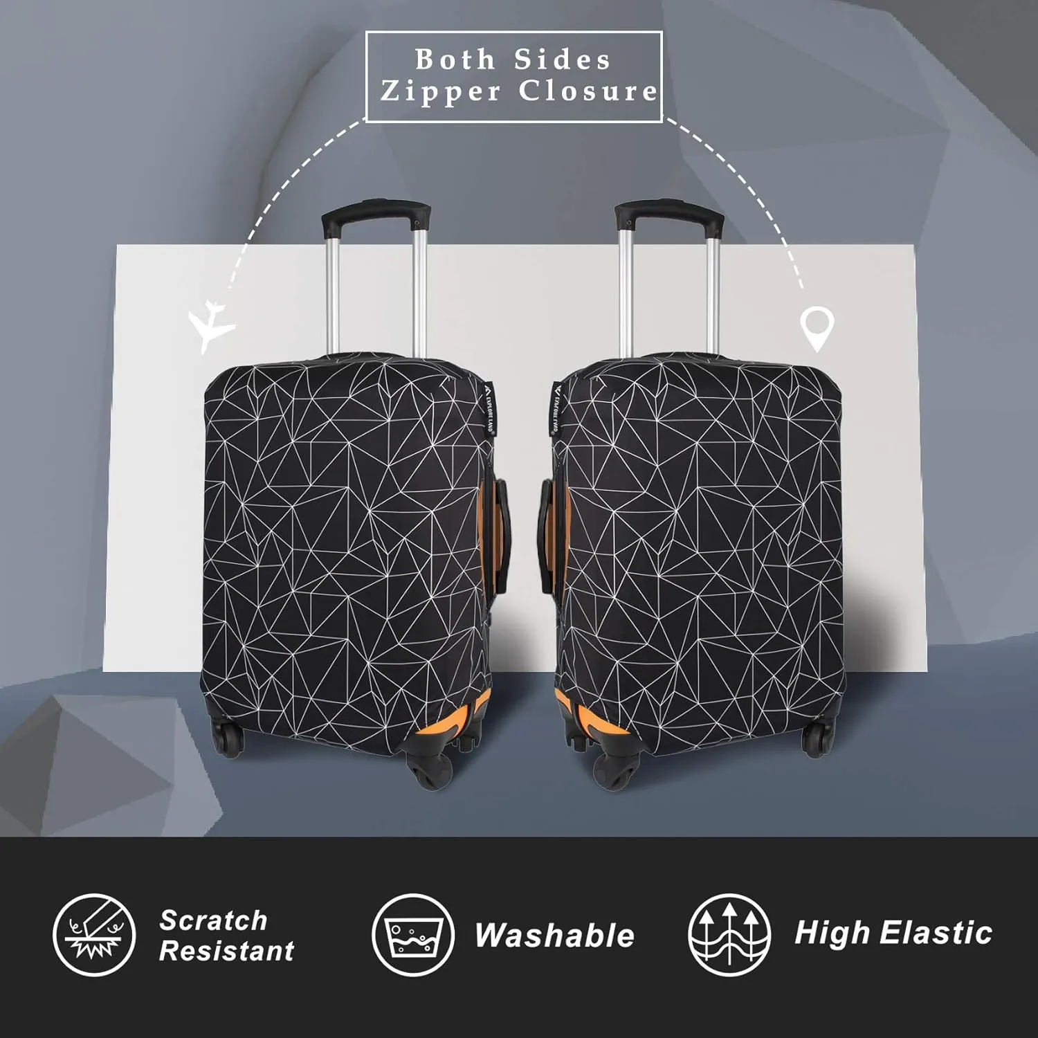 Explore Land Travel Luggage Cover Suitcase Protector Fits 27-30 Inch Case (Black Polygonal, L)