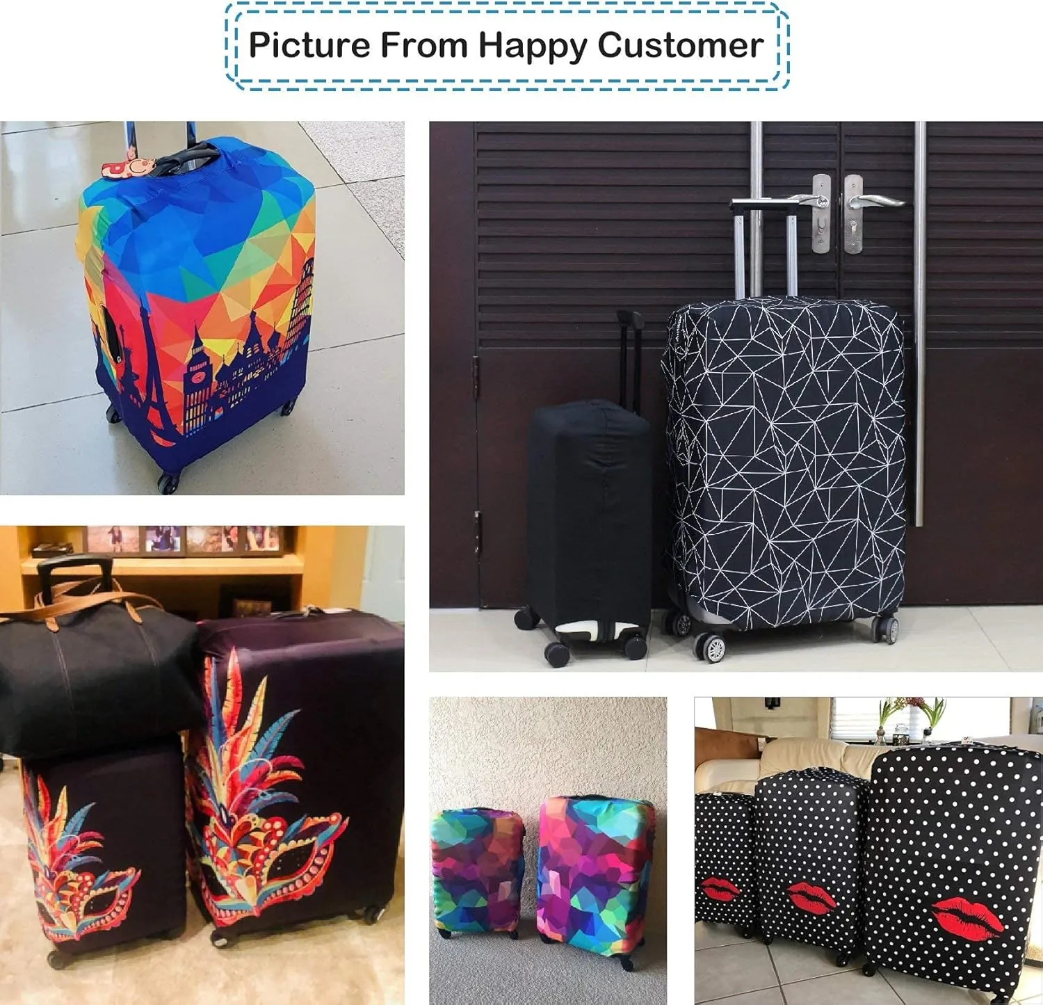 Explore Land Travel Luggage Cover Suitcase Protector Fits 27-30 Inch Case (Black Polygonal, L)