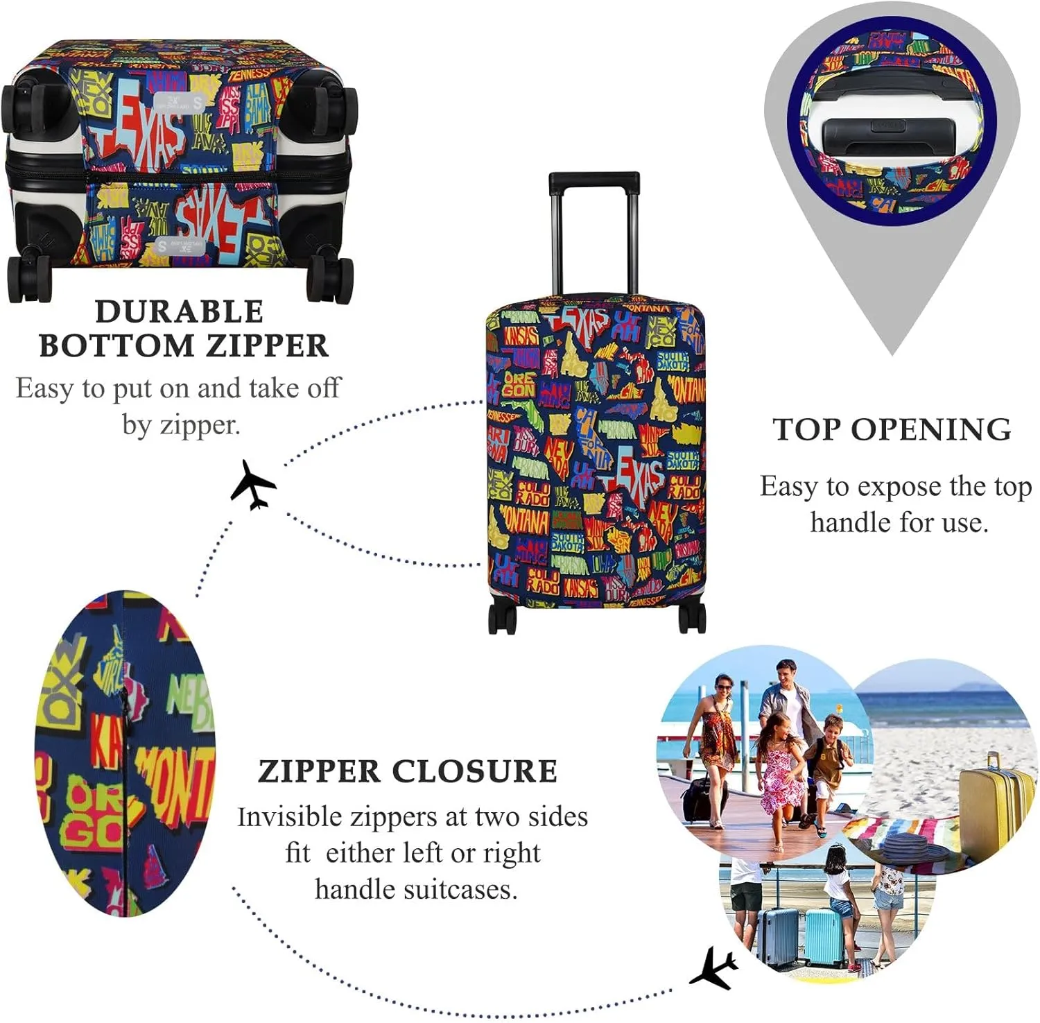 Explore Land Travel Luggage Cover Suitcase Protector Fits 31-32 Inch Case (America Map, XL)