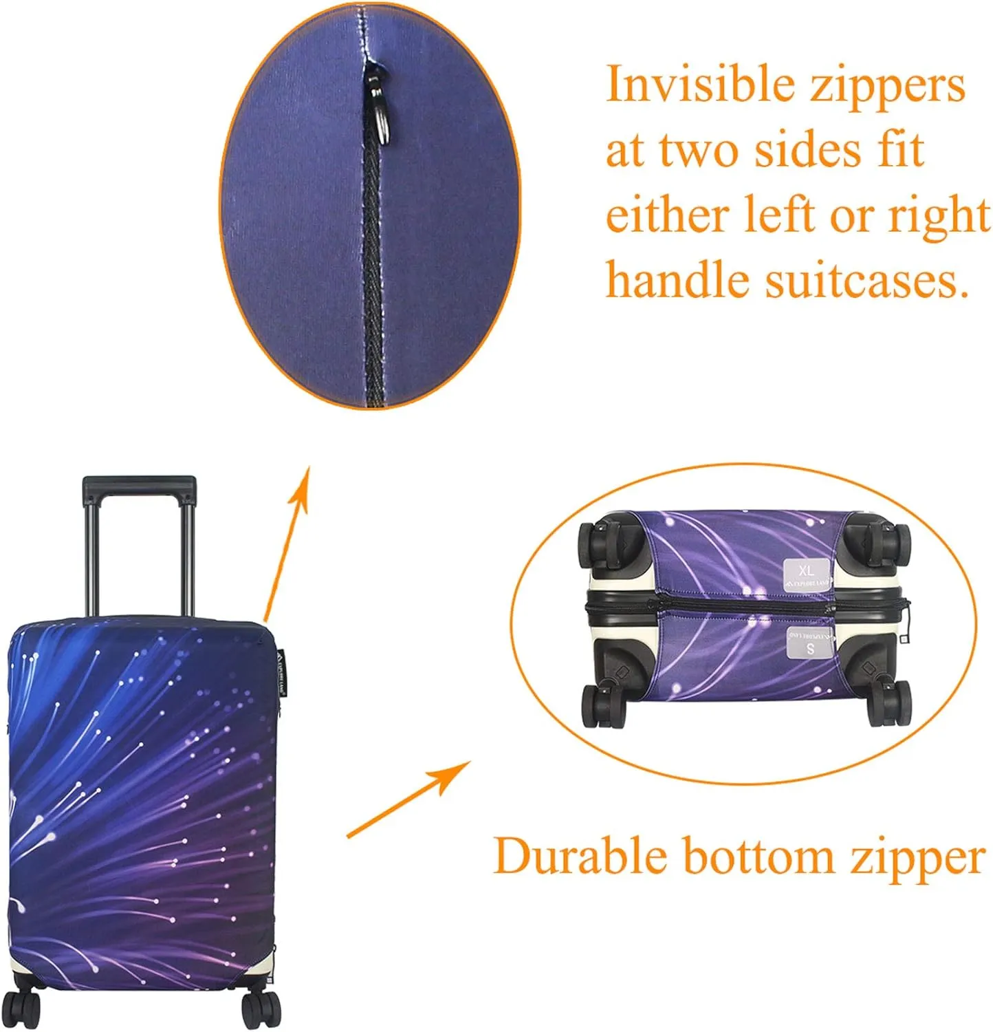 Explore Land Travel Luggage Cover Suitcase Protector Fits 31-32 Inch Case (Fireworks, XL)