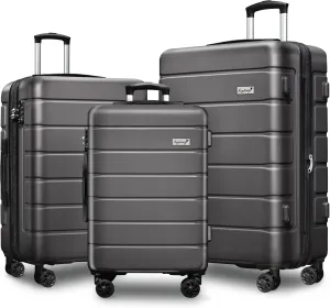 Explorer Expandable Luggage Set 3 Piece, Hardside Carry on Suitcase Sets with Spinner Wheels & TSA Lock, Lightweight Luggage Case for Travel & Business, Grey (20in/24in/28in)