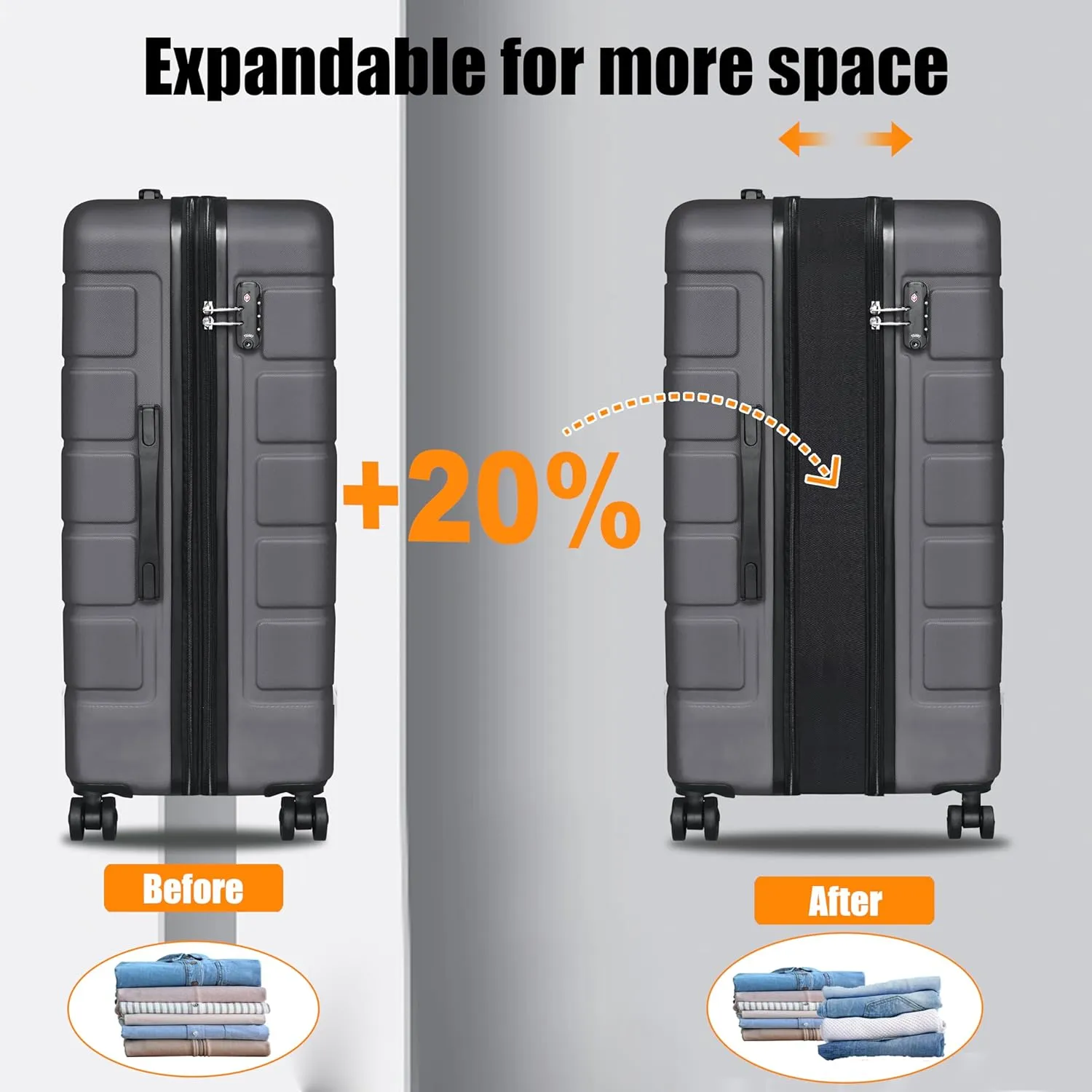 Explorer Expandable Luggage Set 3 Piece, Hardside Carry on Suitcase Sets with Spinner Wheels & TSA Lock, Lightweight Luggage Case for Travel & Business, Grey (20in/24in/28in)