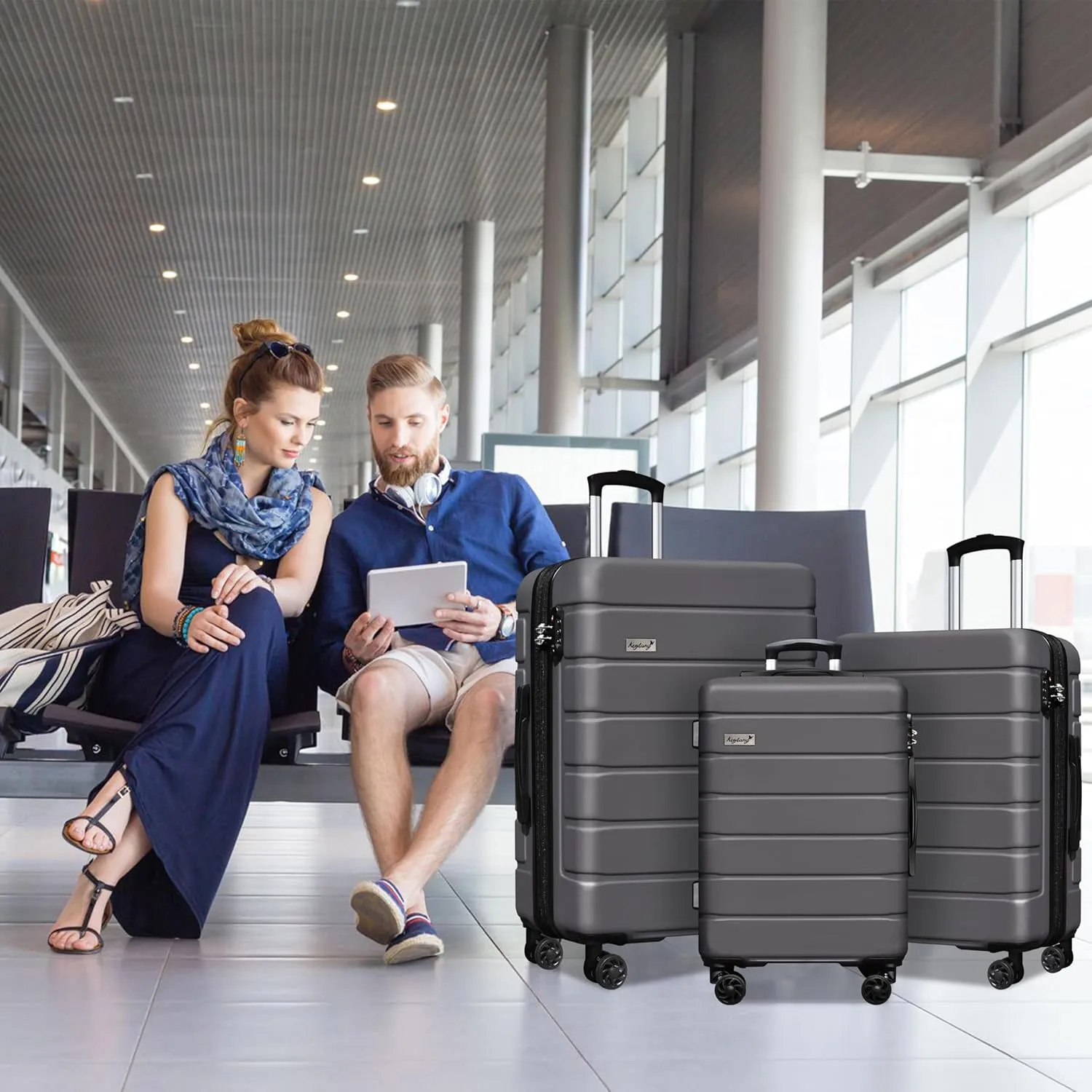 Explorer Expandable Luggage Set 3 Piece, Hardside Carry on Suitcase Sets with Spinner Wheels & TSA Lock, Lightweight Luggage Case for Travel & Business, Grey (20in/24in/28in)