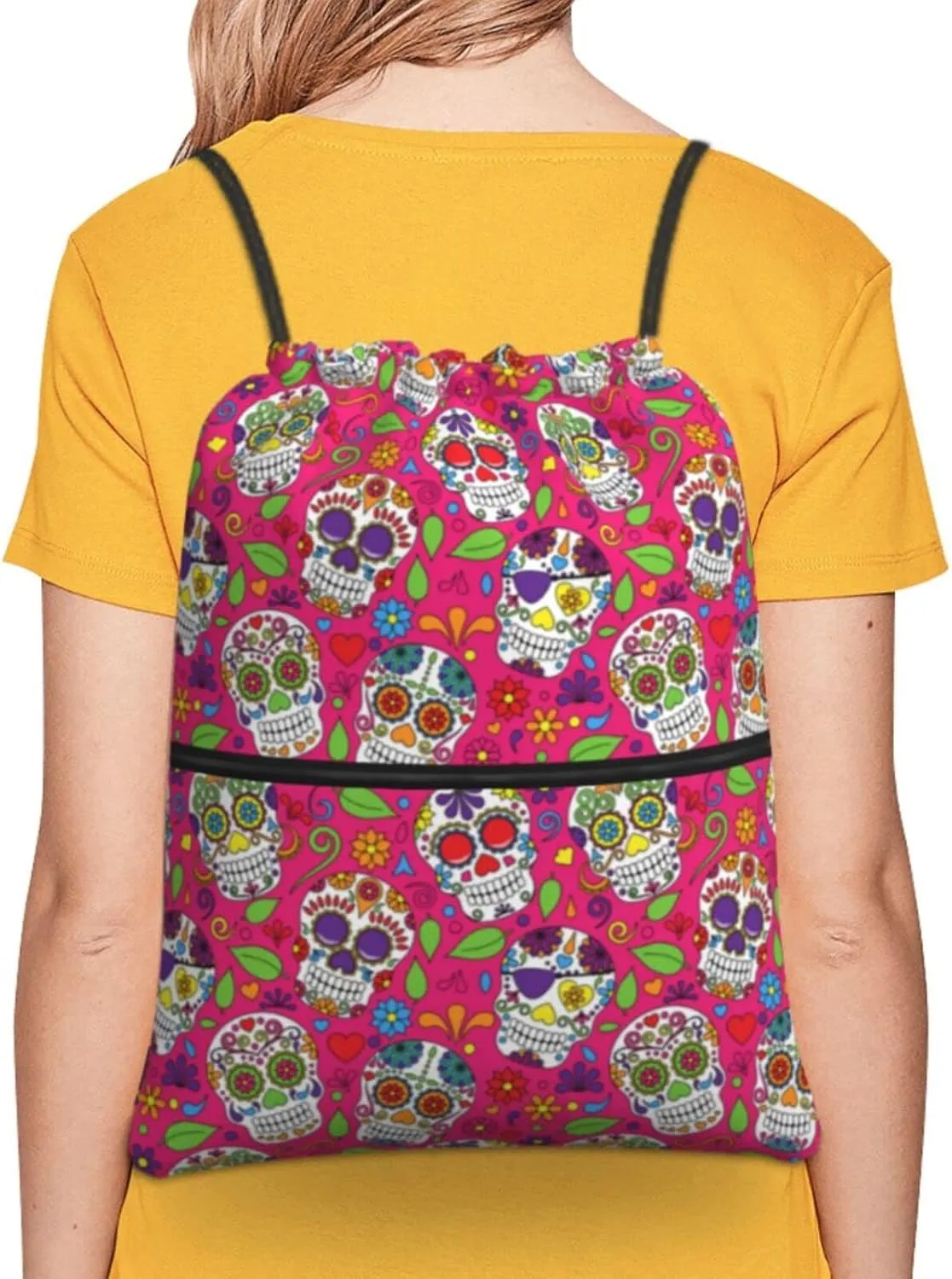 Famame Sugar Skull Drawstring Backpack String Bag Sackpack For Gym Shopping Beach Sport Yoga