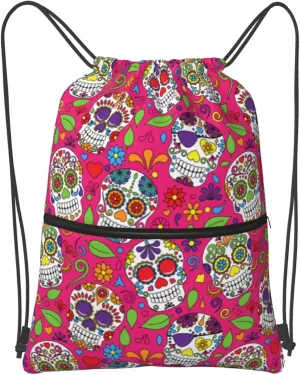 Famame Sugar Skull Drawstring Backpack String Bag Sackpack For Gym Shopping Beach Sport Yoga