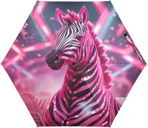 Fancy Light Pink Zebra Small Lightweight Umbrella Windproof Folding Compact Umbrells for Boys Girls