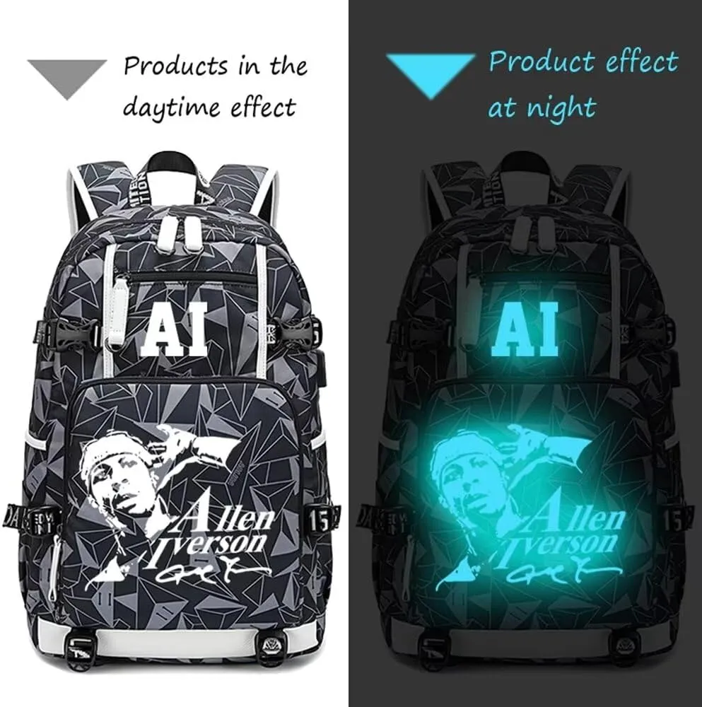 FANwenfeng Basketball Player Iverson Luminous Backpack Travel Daypack Fans Bag (Style 6)