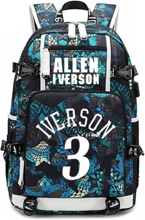 FANwenfeng Basketball Player Iverson Luminous Backpack Travel Daypack Fans Bag (Style 9)