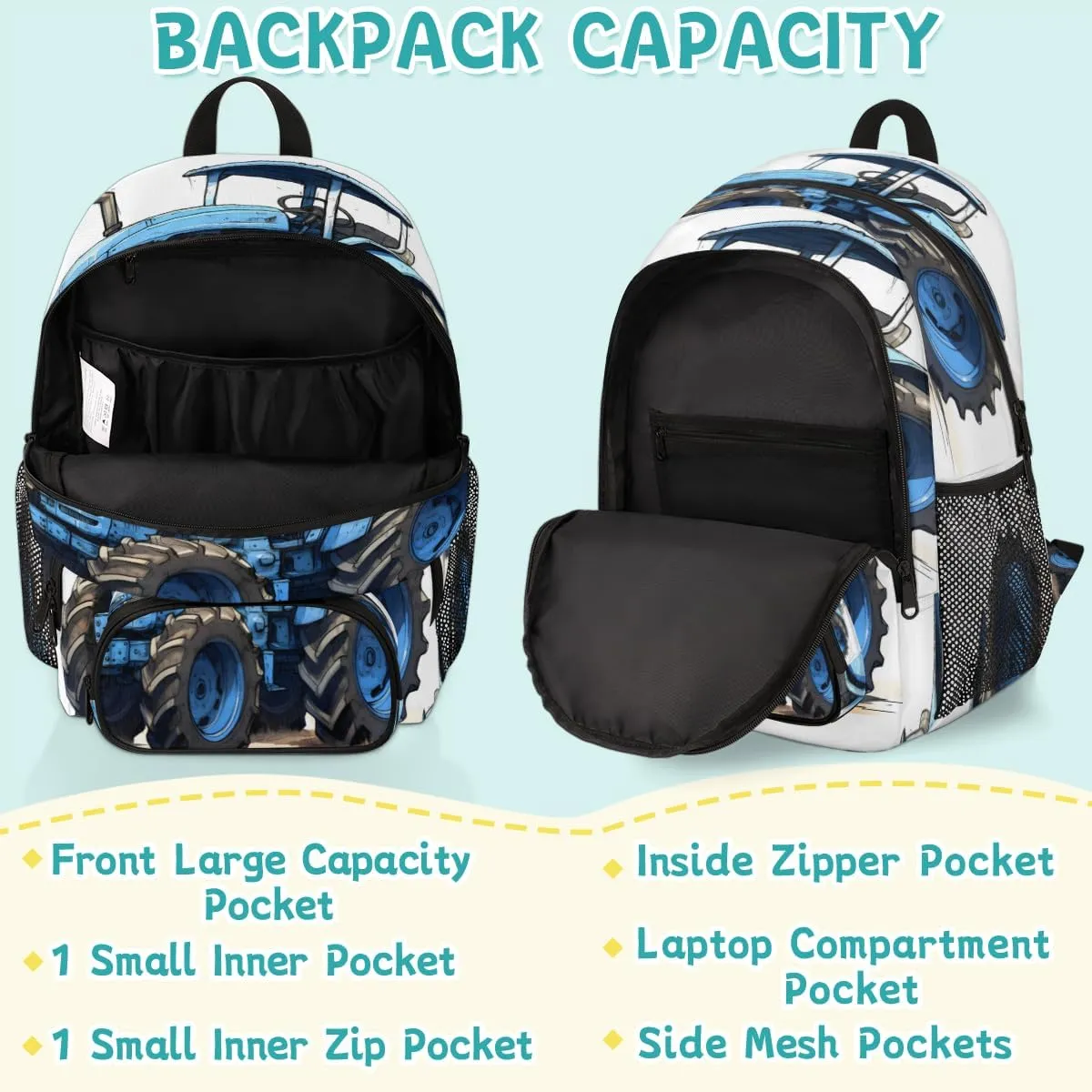 Farmland Vehicle Laptop Backpack for Women Men, 18.3 Inch Large Computer Backpacks Fashion Teacher Nurse Bag Casual Daypack for Work Travel
