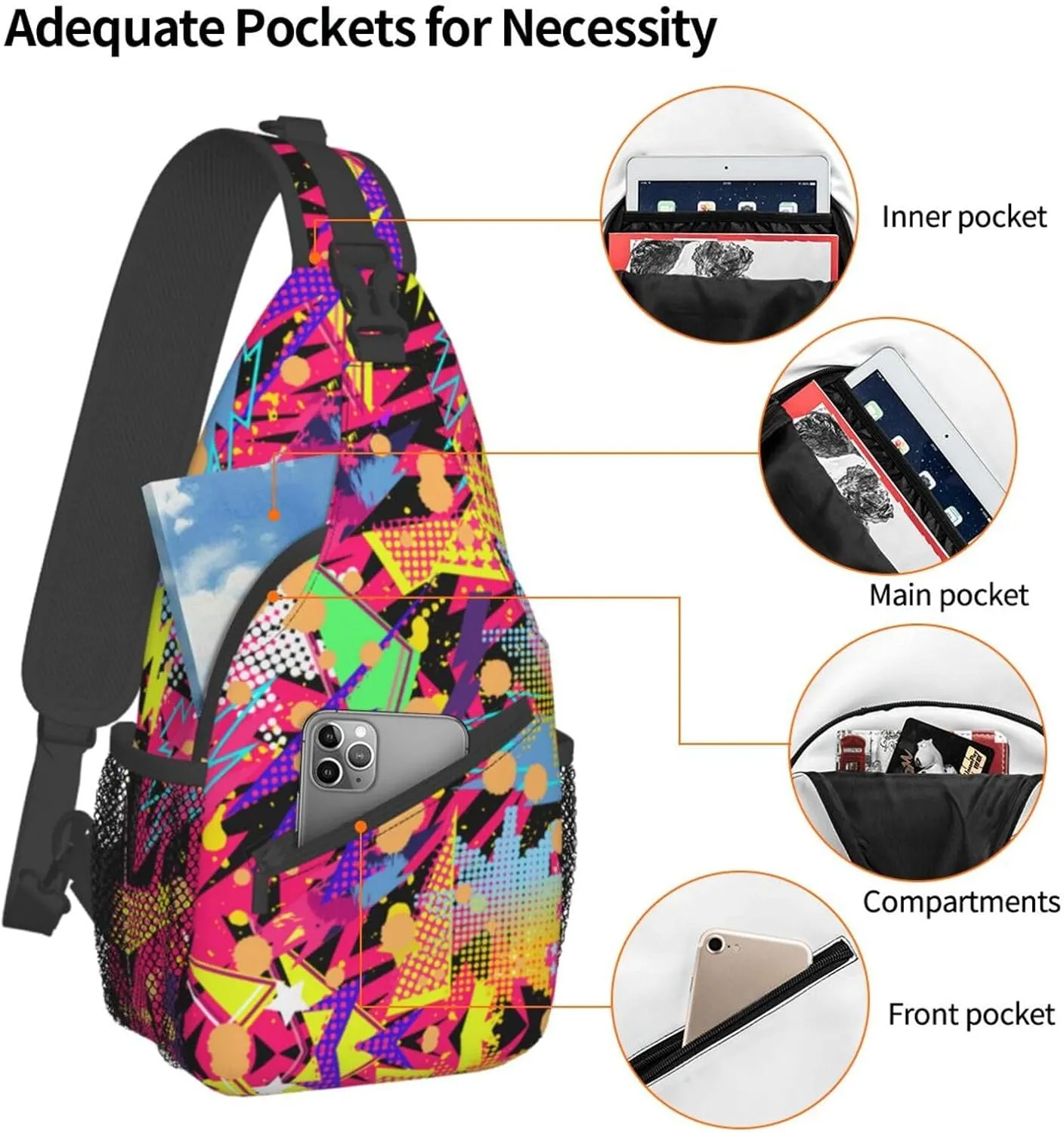 Fashion 80s 90s Sling Bag Retro Crossbody Backpack Shoulder Casual Daypack Bags for Men Women
