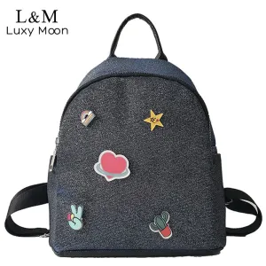 Fashion Glitter Backpack Schoolbag For Teenage Girls Black soft Female Backpacks