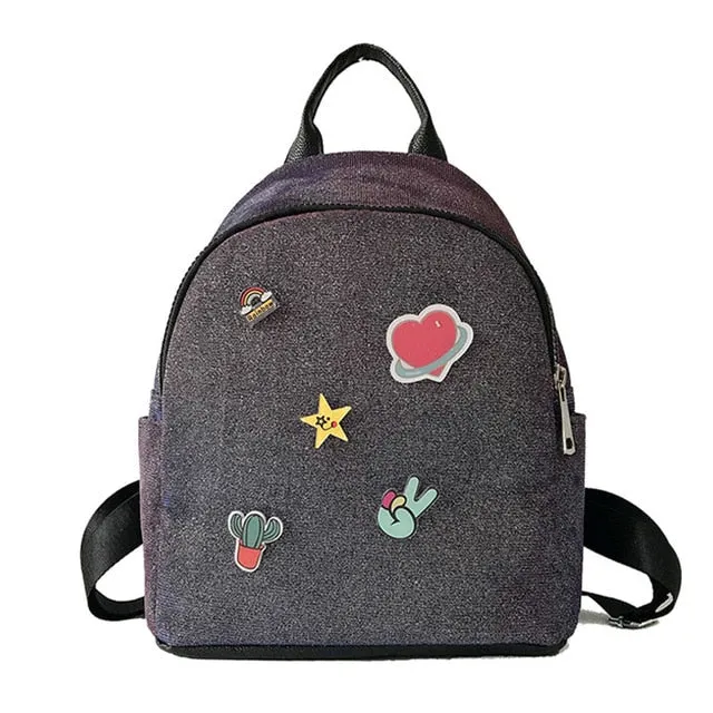 Fashion Glitter Backpack Schoolbag For Teenage Girls Black soft Female Backpacks