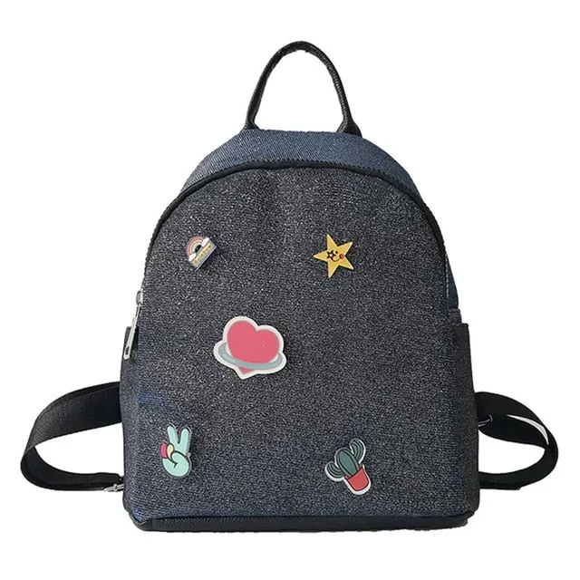 Fashion Glitter Backpack Schoolbag For Teenage Girls Black soft Female Backpacks