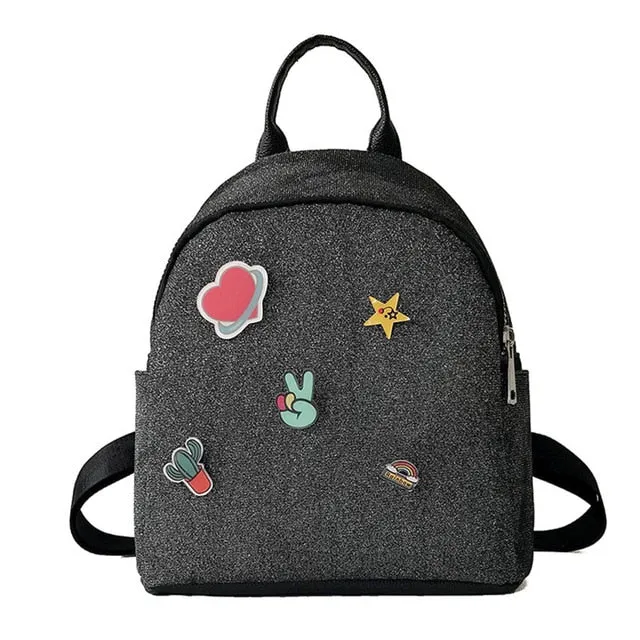 Fashion Glitter Backpack Schoolbag For Teenage Girls Black soft Female Backpacks