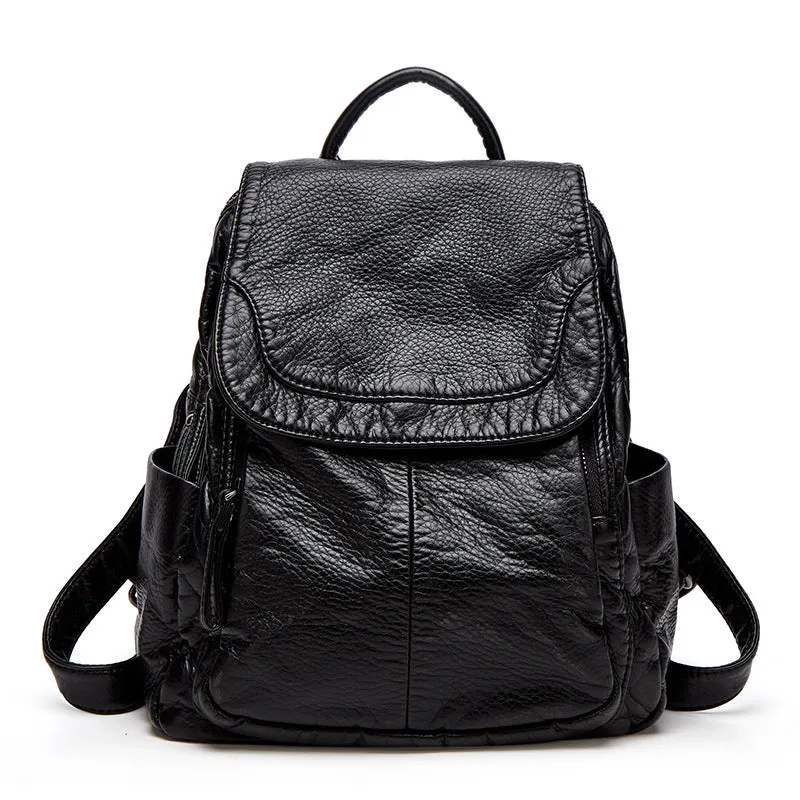 Fashion Soft Leather Female Simple Large Capacity Backpacks