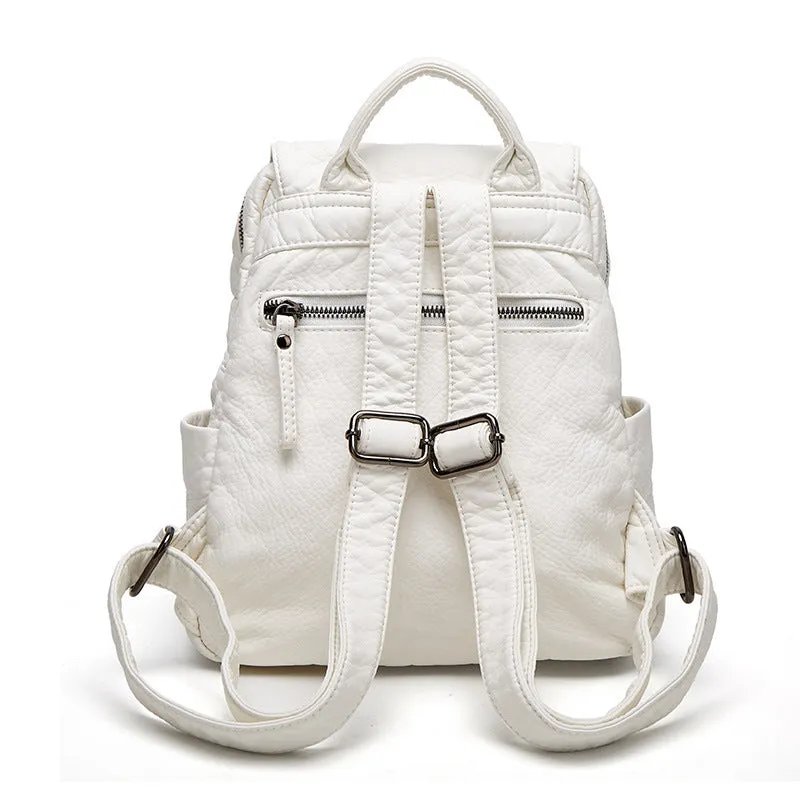 Fashion Soft Leather Female Simple Large Capacity Backpacks