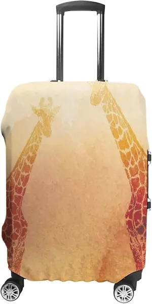 Fashion Suitcase Protector, Animal Decor Travel Suitcase Cover, Tropic African Giraffes Tallest Neck Mammal, Fits 30-32 Inch Luggage, Washable Dustproof Anti-Scratch, Orange