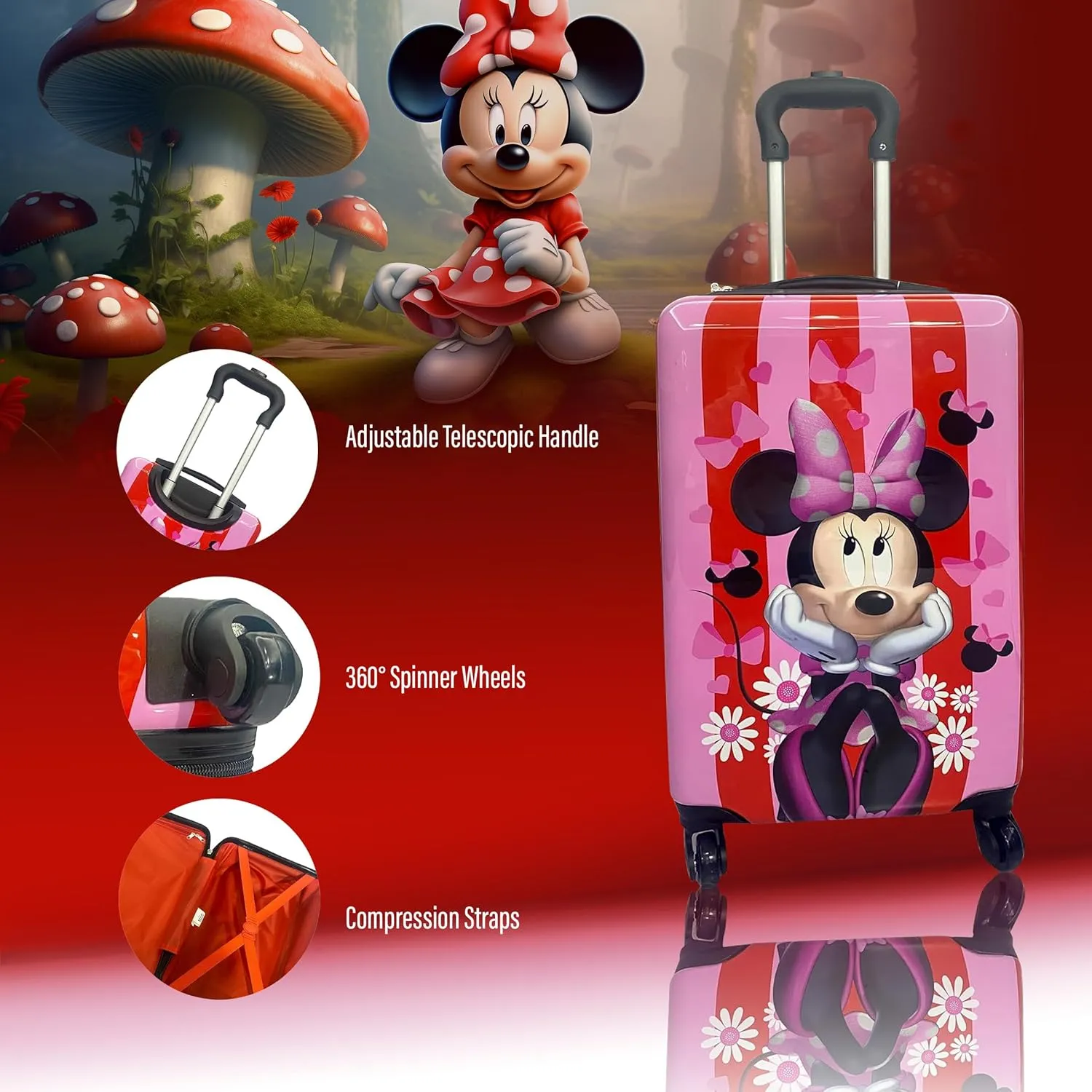 Fast Forward 20 Inches Minnie Mouse Suitcase For Kids - Hard Sided Tween Travel Trolley kid suitcase for girls With Wheels