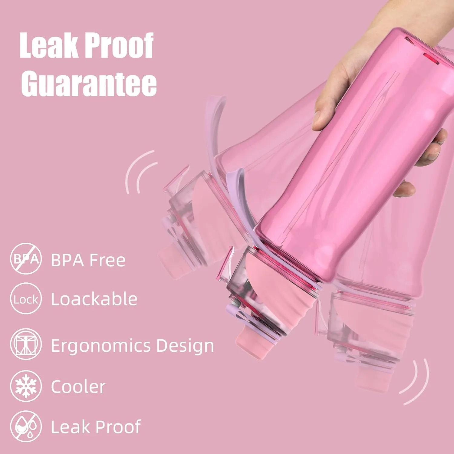 FEIJIAN Mist & Sip Water Bottle, 22oz, BPA-Free, Leakproof & Lightweight, Ideal for Fitness & Outdoor, Pink