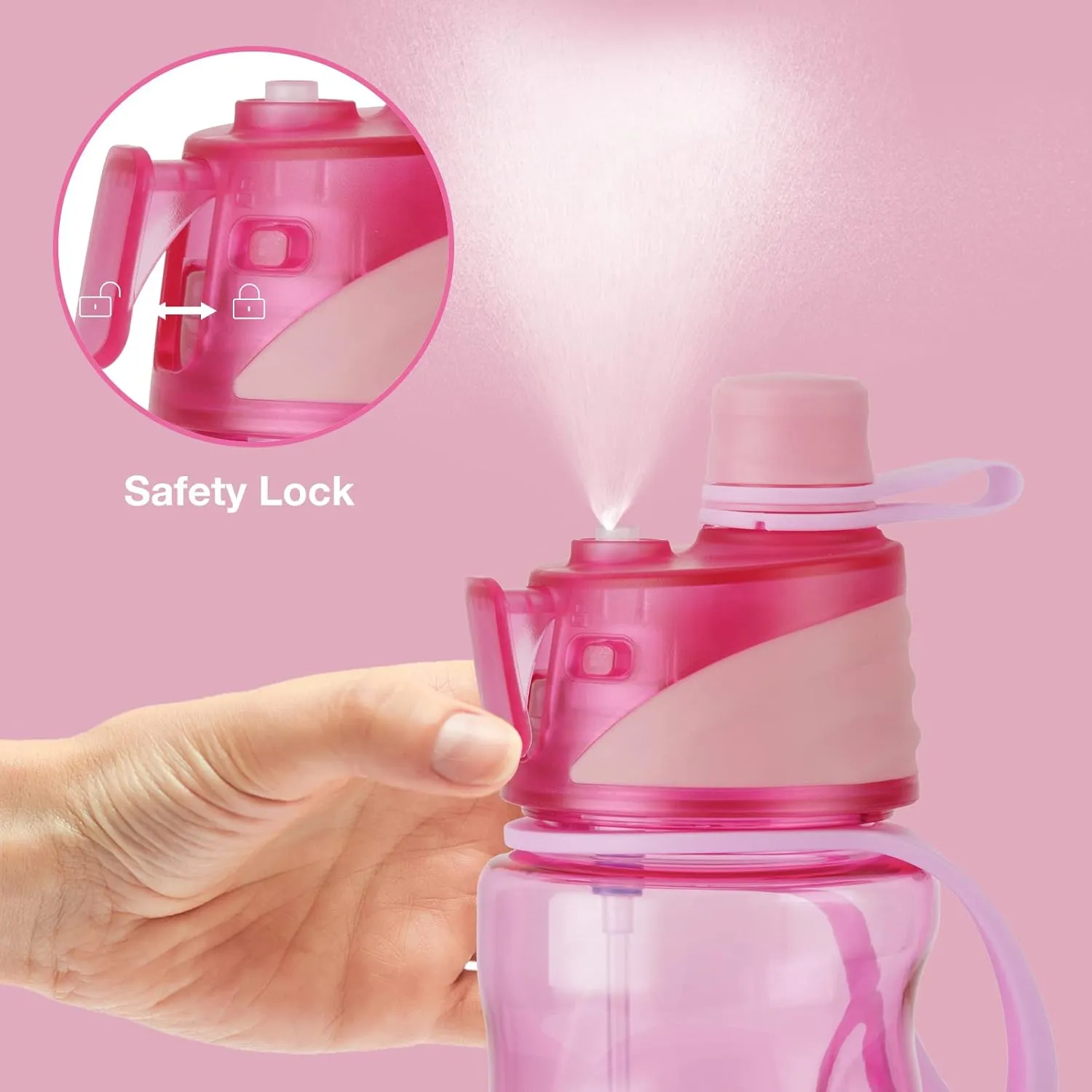 FEIJIAN Mist & Sip Water Bottle, 22oz, BPA-Free, Leakproof & Lightweight, Ideal for Fitness & Outdoor, Pink