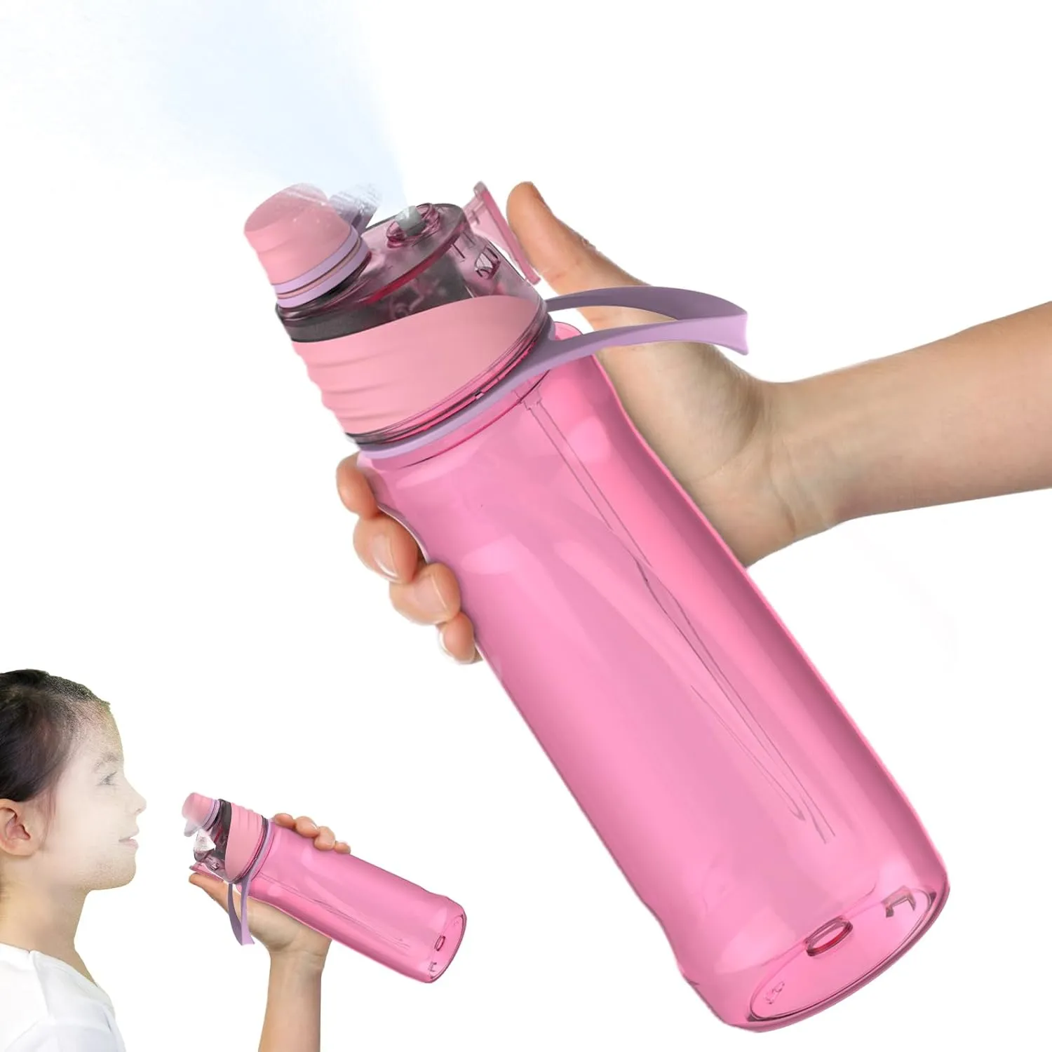 FEIJIAN Mist & Sip Water Bottle, 22oz, BPA-Free, Leakproof & Lightweight, Ideal for Fitness & Outdoor, Pink