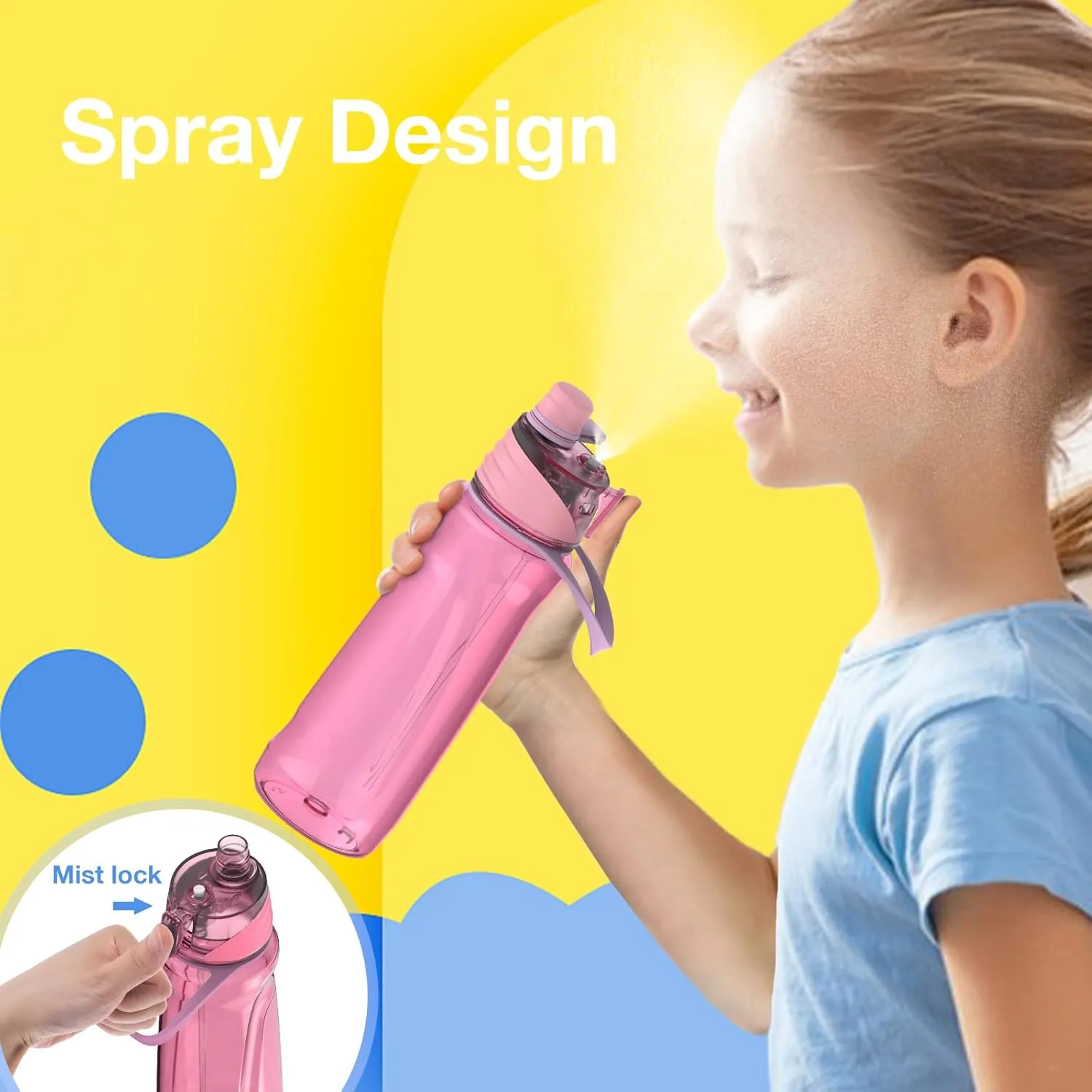 FEIJIAN Mist & Sip Water Bottle, 22oz, BPA-Free, Leakproof & Lightweight, Ideal for Fitness & Outdoor, Pink