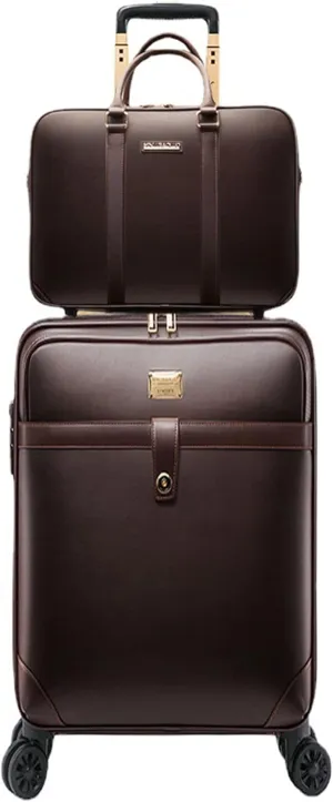 feilario 2Pcs Leather Business Spinner Wheel Luggage Waterproof Carry-On Suitcase with TSA Lock - Capacity 36-55L