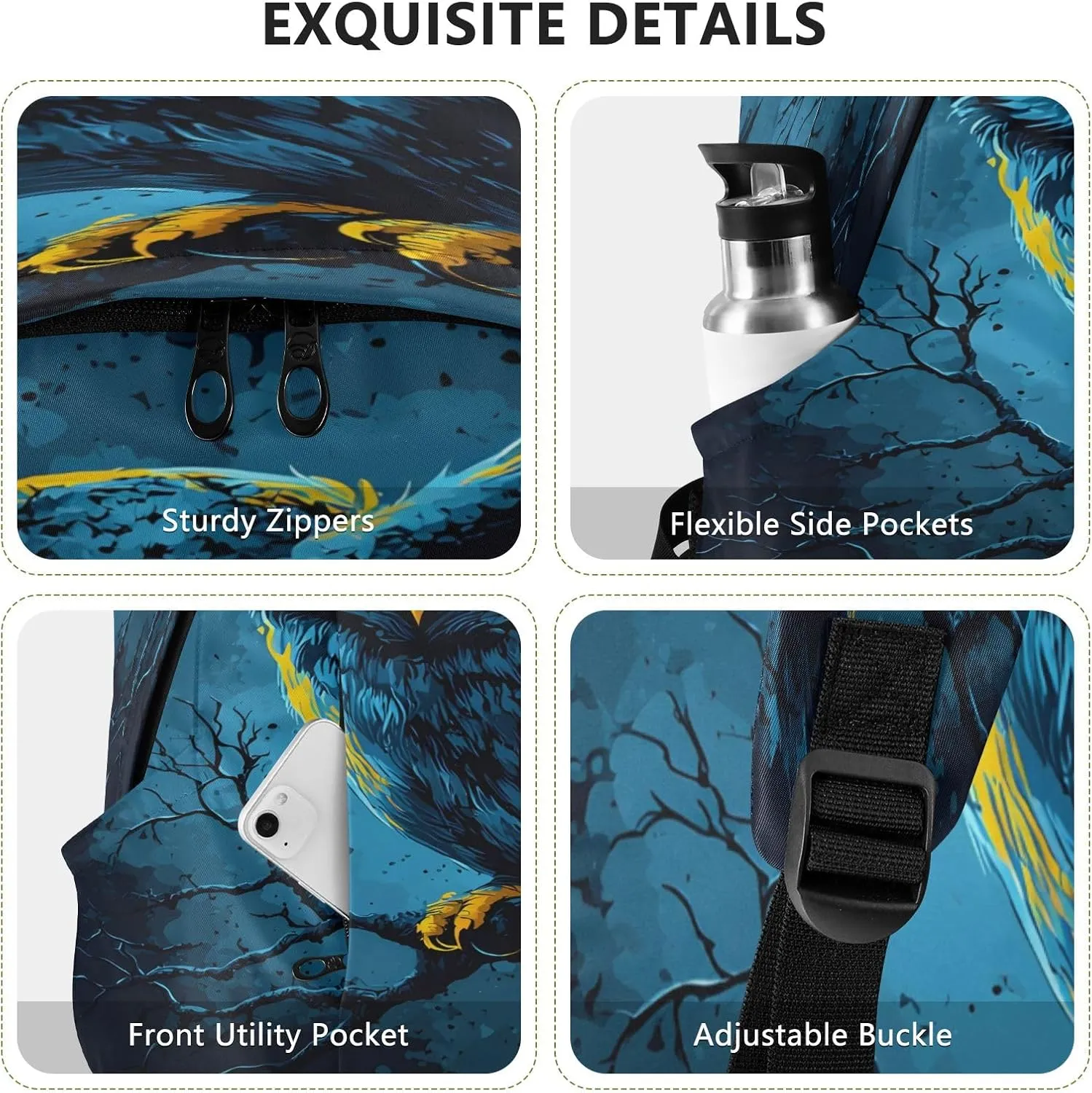 Fierce-looking Owl Travel Backpack for Women Men Laptop Backpack College Bookbag Large Capacity Computer Backpacks
