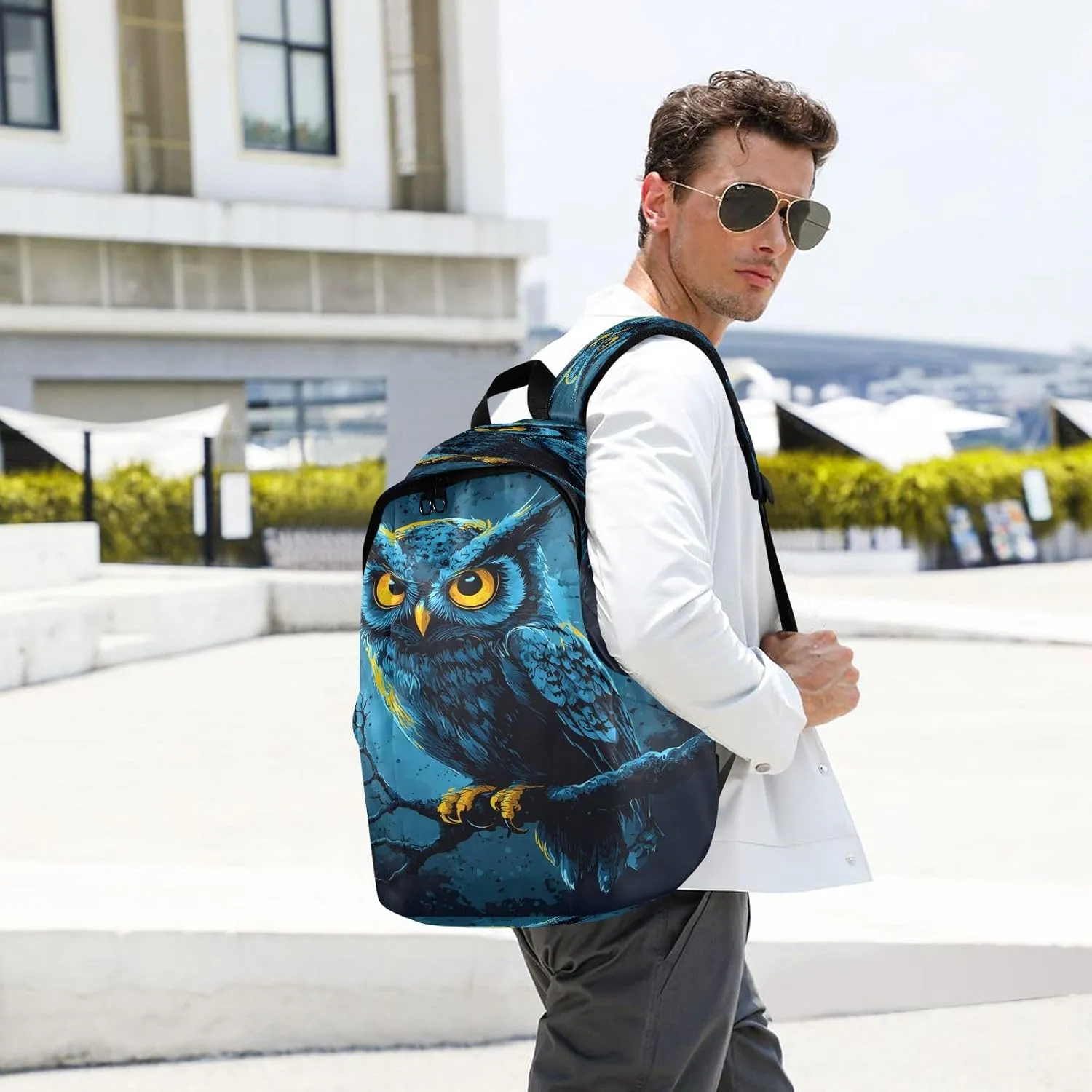 Fierce-looking Owl Travel Backpack for Women Men Laptop Backpack College Bookbag Large Capacity Computer Backpacks