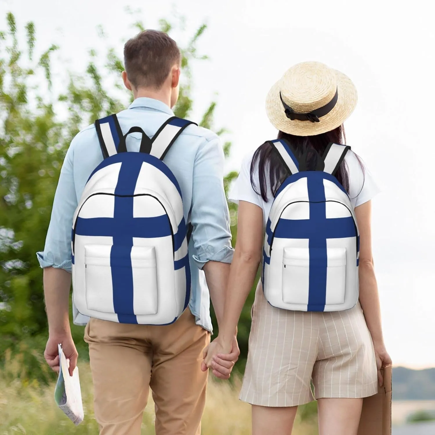 Finnish flag print Hiking Backpack Casual Daypack Outdoor Travel Backpacks Bookbag for Men Women Adult