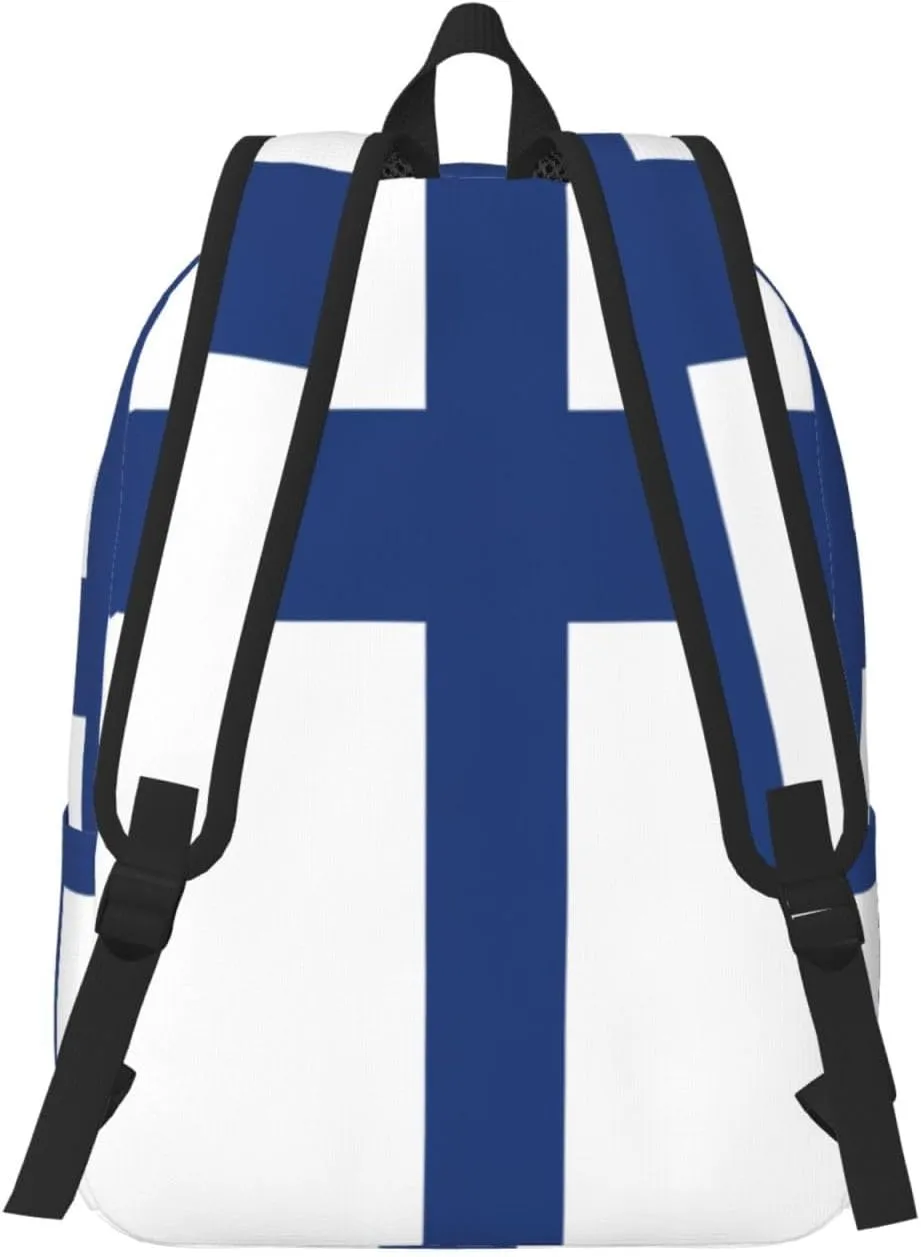Finnish flag print Hiking Backpack Casual Daypack Outdoor Travel Backpacks Bookbag for Men Women Adult