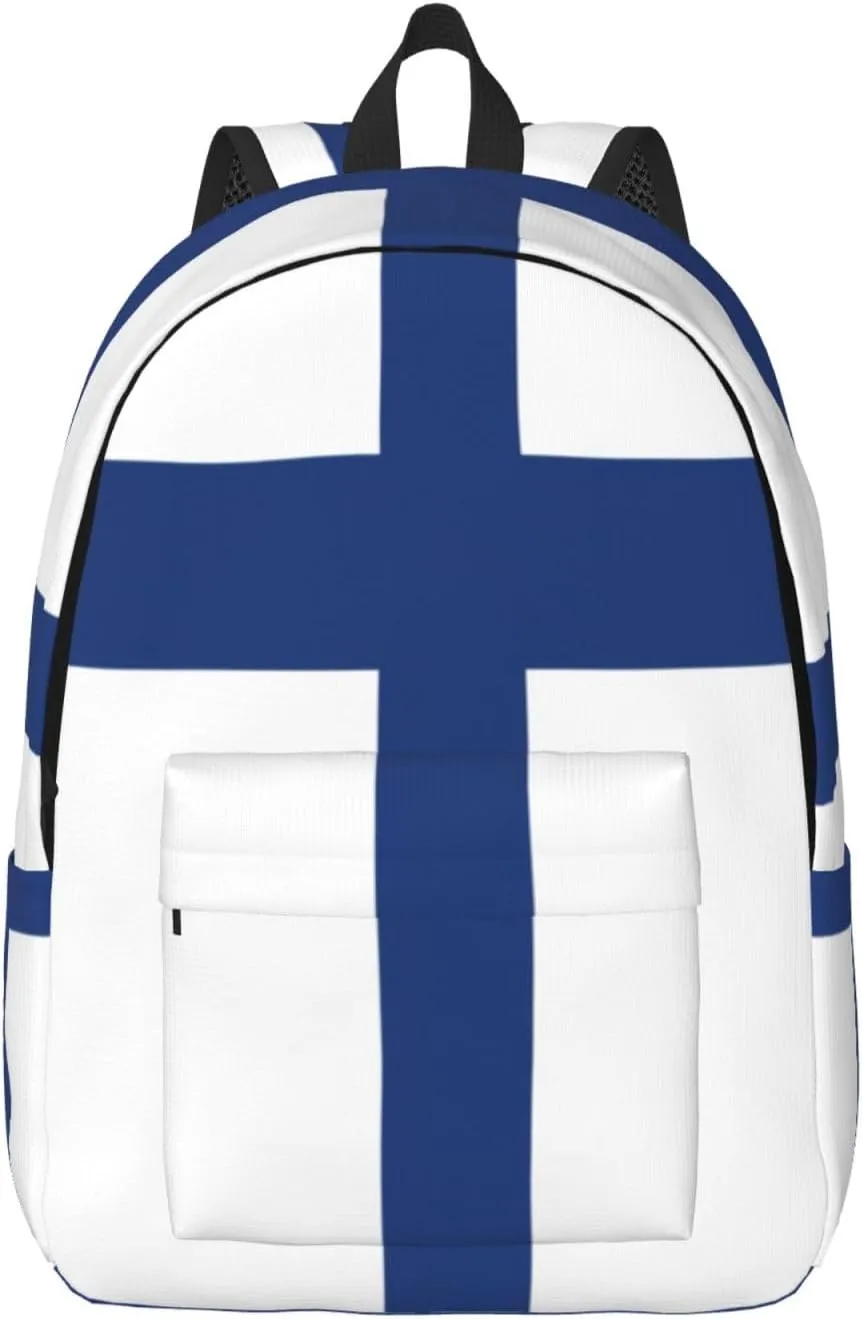 Finnish flag print Hiking Backpack Casual Daypack Outdoor Travel Backpacks Bookbag for Men Women Adult
