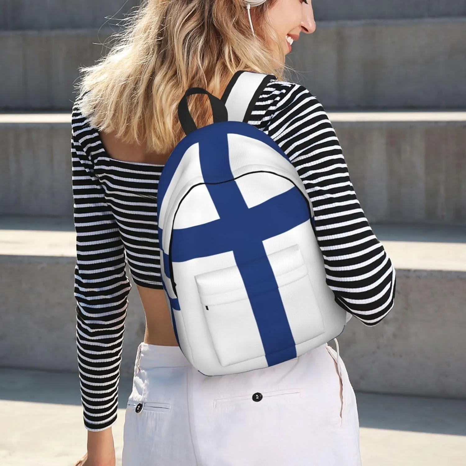 Finnish flag print Hiking Backpack Casual Daypack Outdoor Travel Backpacks Bookbag for Men Women Adult
