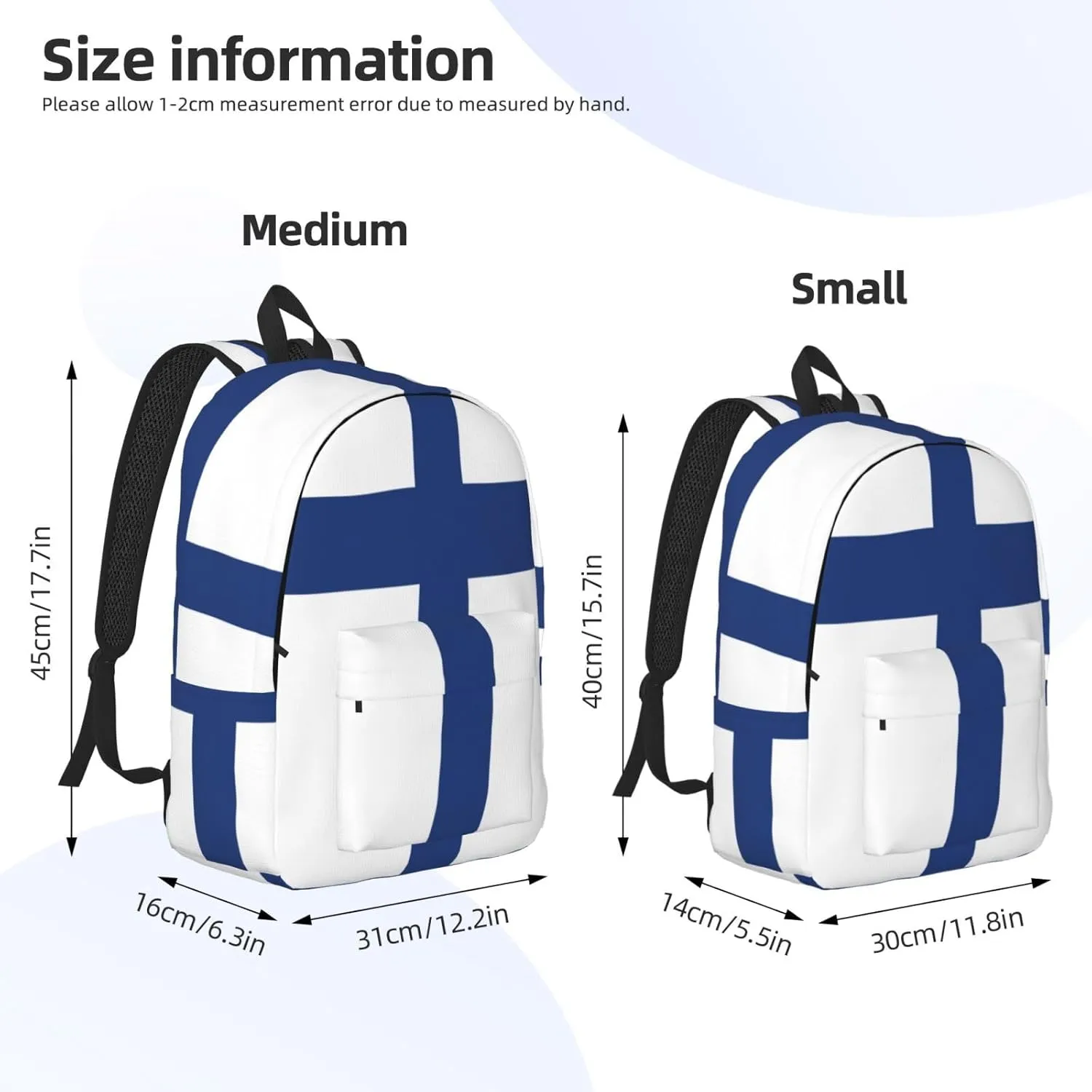 Finnish flag print Hiking Backpack Casual Daypack Outdoor Travel Backpacks Bookbag for Men Women Adult
